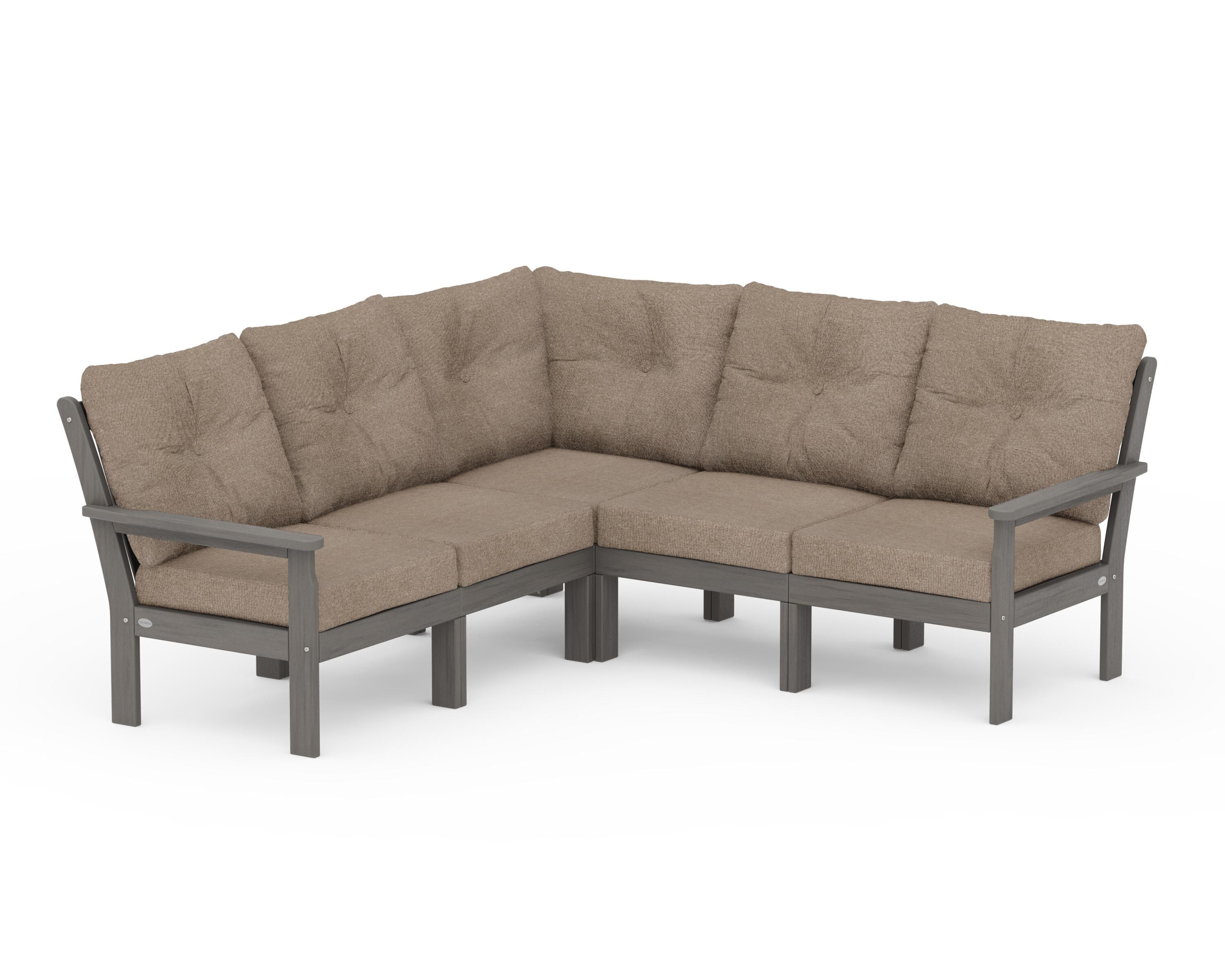POLYWOOD Vineyard 5-Piece Sectional in Driftwood / Spiced Burlap