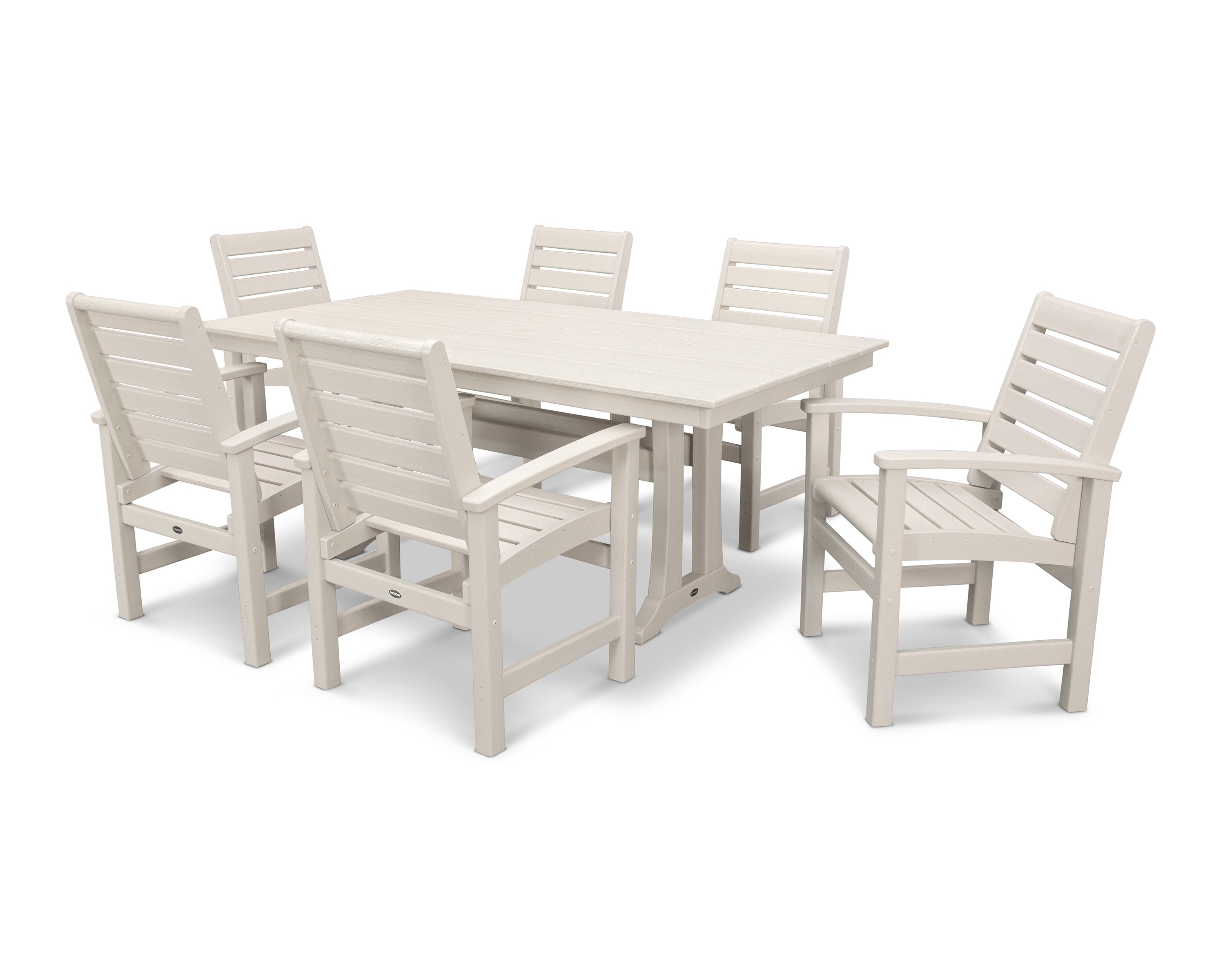 POLYWOOD Signature 7-Piece Farmhouse Dining Set with Trestle Legs in Sand