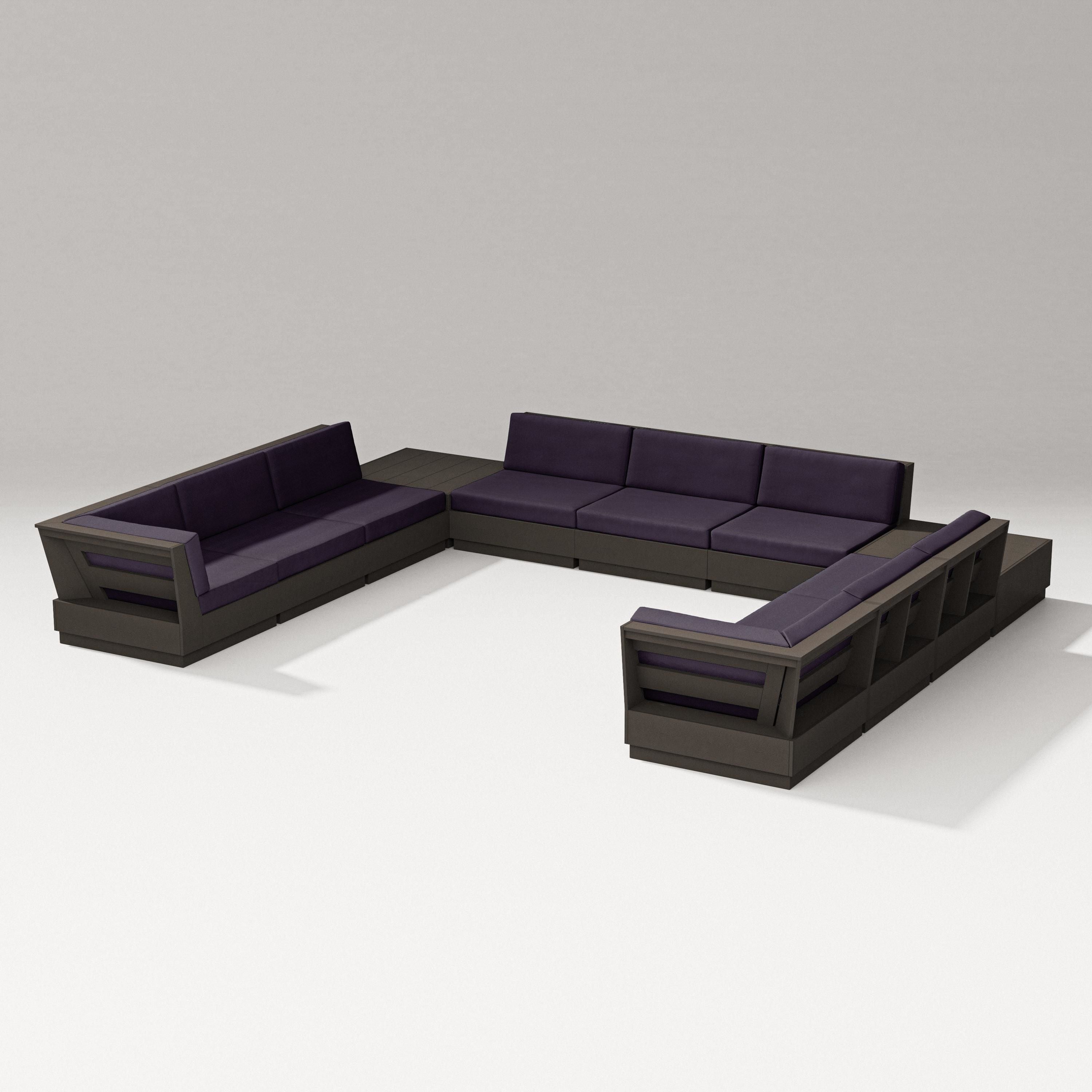 PW Designer Series Elevate 11-Piece U-Shaped Sofa Sectional in Vintage Coffee / Navy Linen