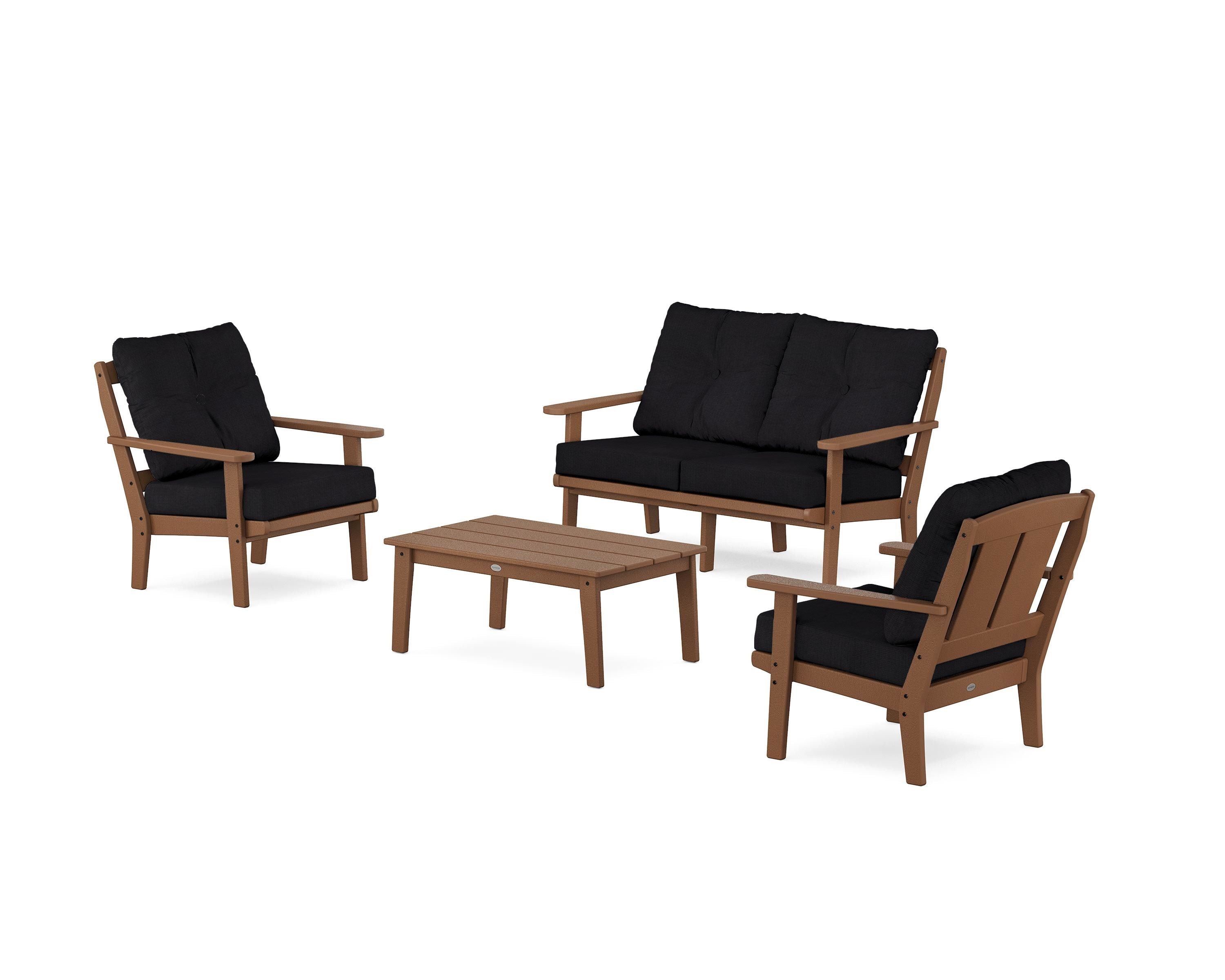 POLYWOOD Mission 4-Piece Deep Seating Set with Loveseat in Teak / Midnight Linen
