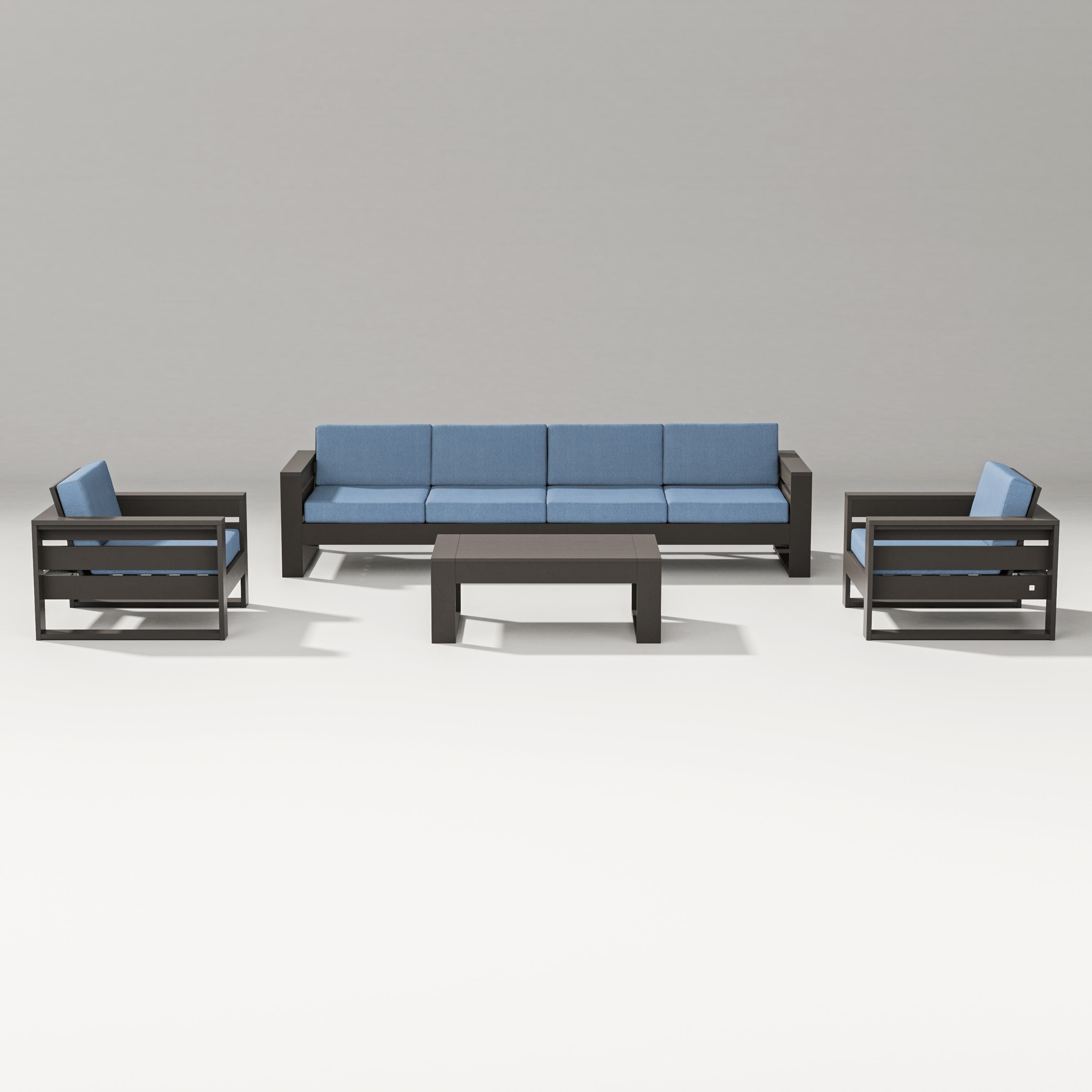 PW Designer Series Latitude 5-Piece Lounge Sofa Set in Vintage Coffee / Sky Blue