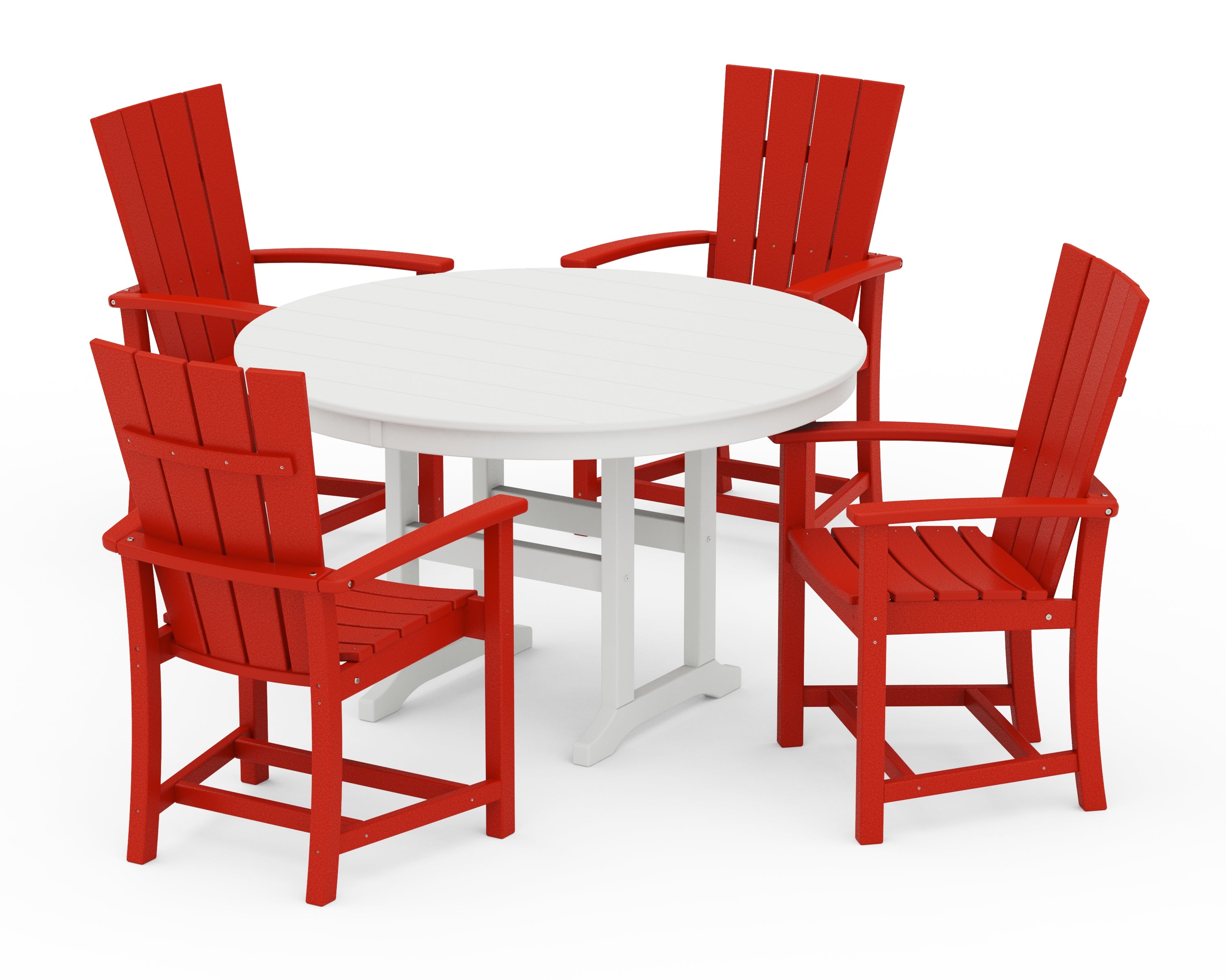 POLYWOOD Quattro 5-Piece Round Farmhouse Dining Set in Sunset Red / White