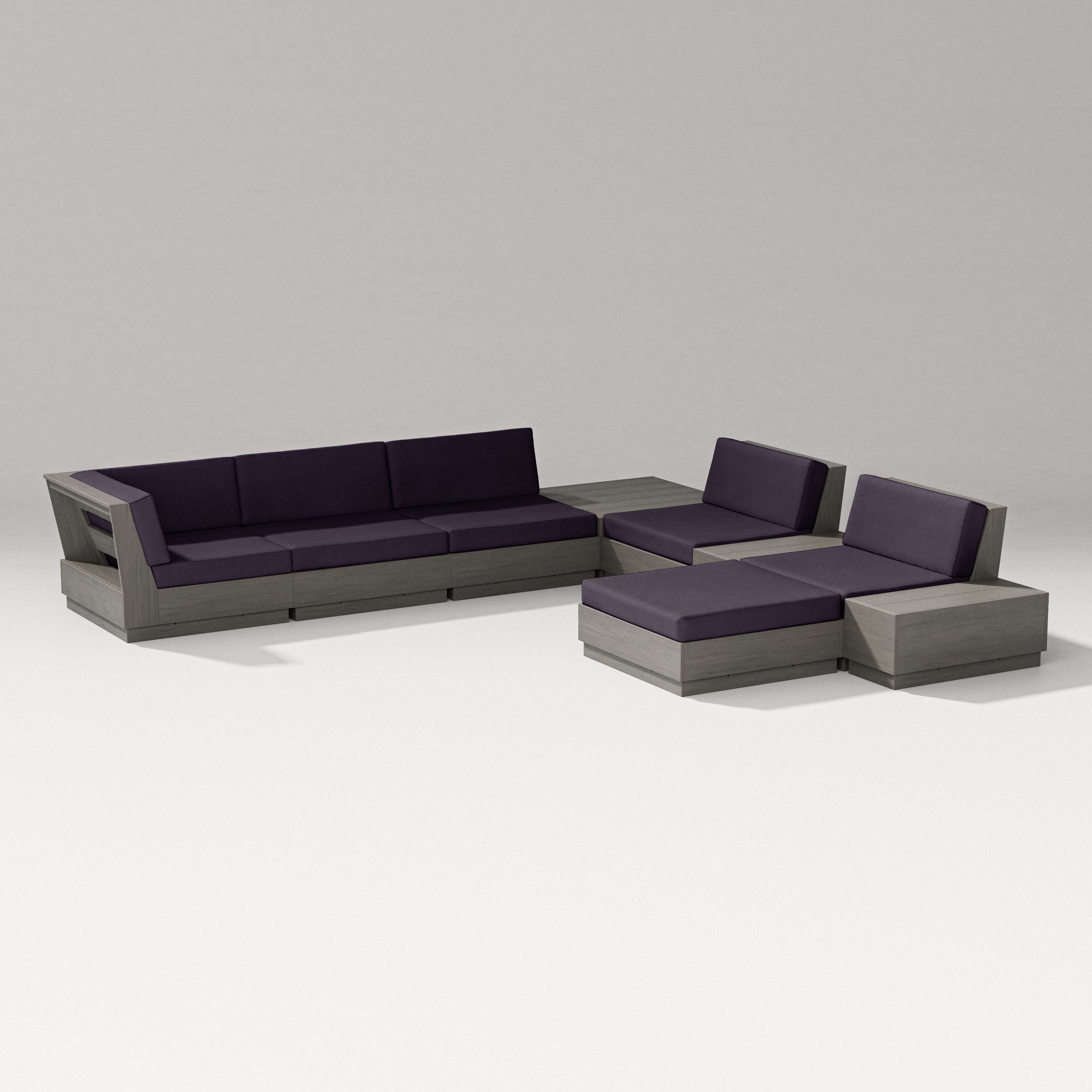 PW Designer Series Elevate 9-Piece Conversation Sectional in Driftwood / Navy Linen