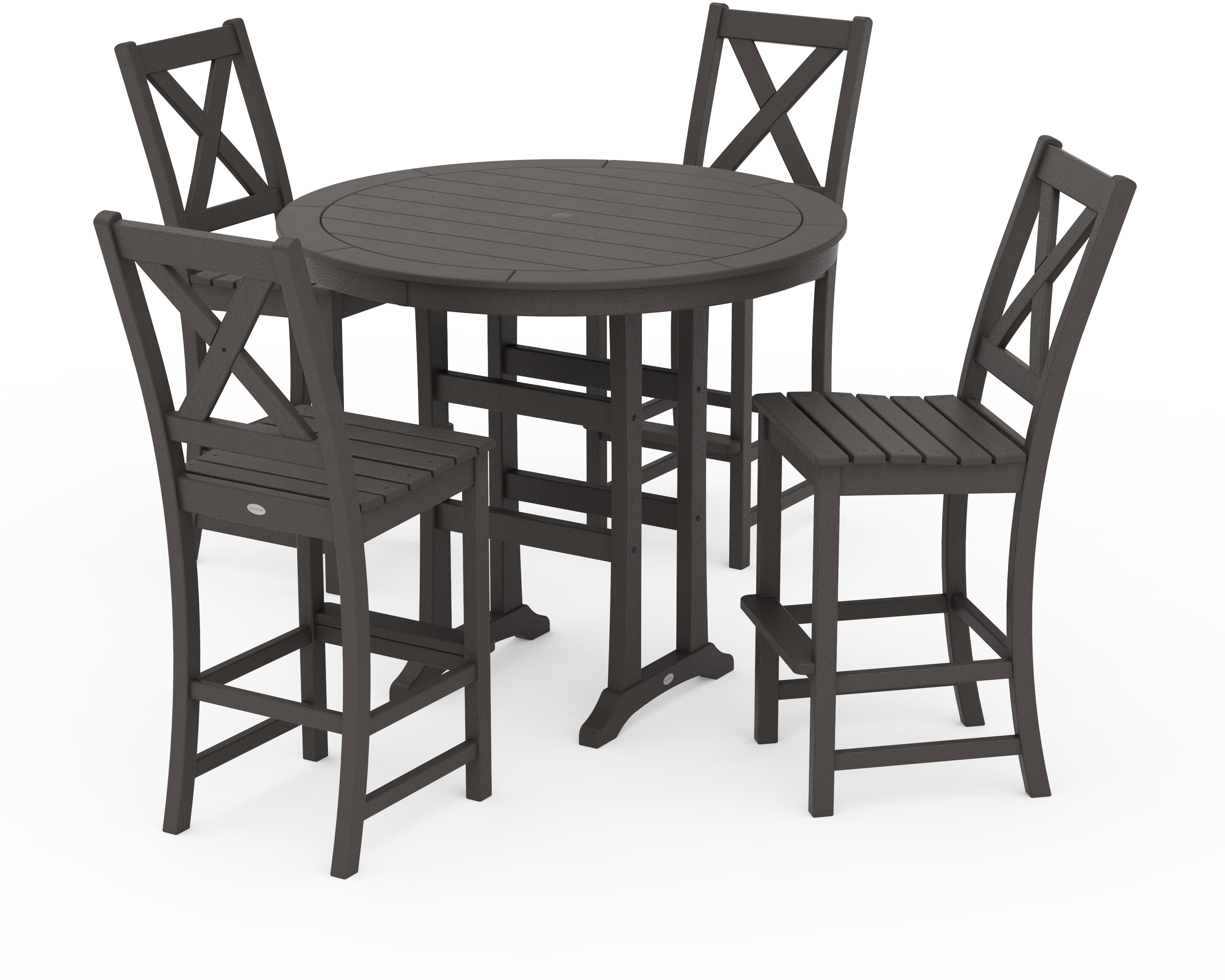 POLYWOOD Braxton 5-Piece Nautical Trestle Arm Chair Bar Set in Vintage Coffee