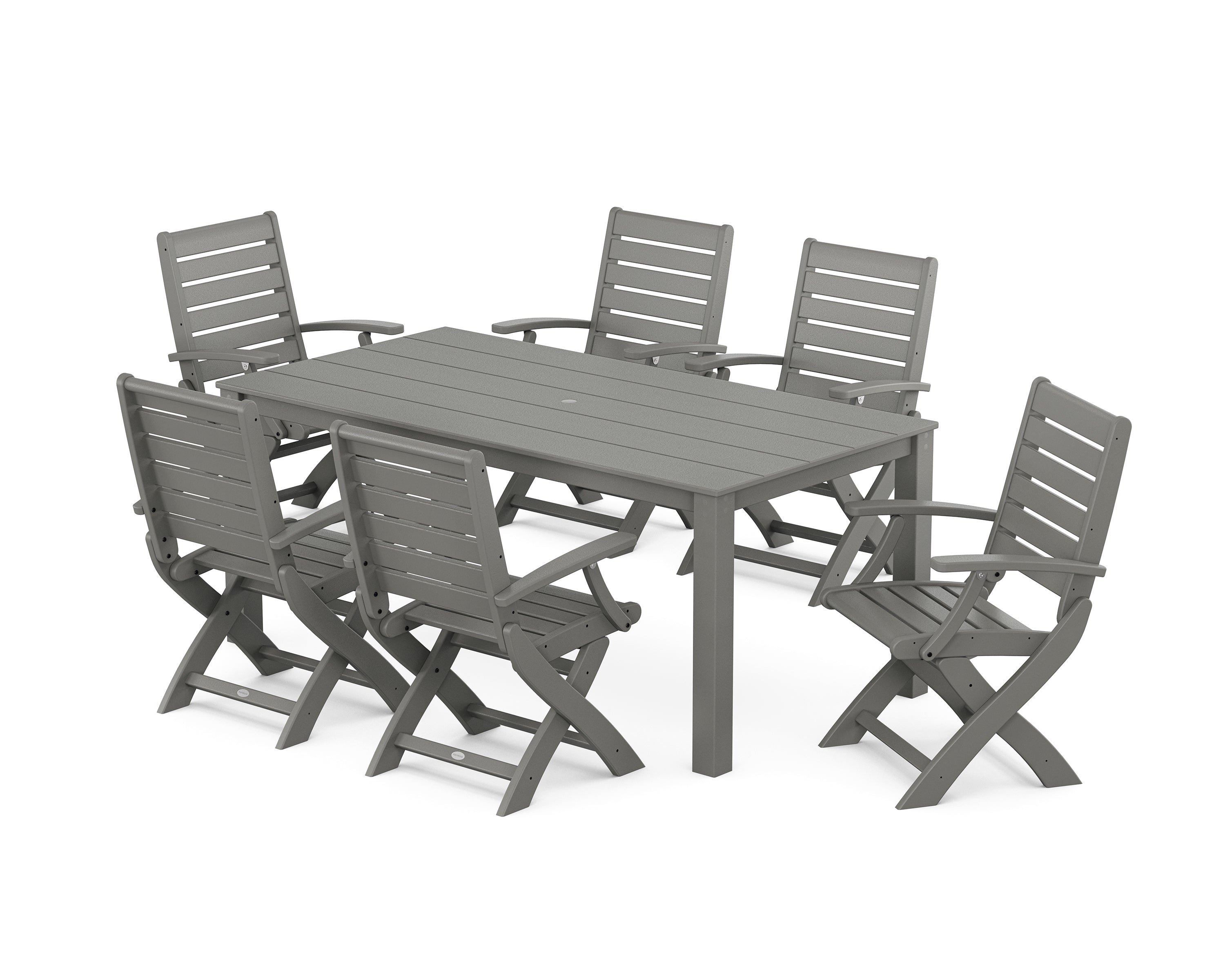 POLYWOOD Signature Folding Chair 7-Piece Parsons Dining Set in Slate Grey