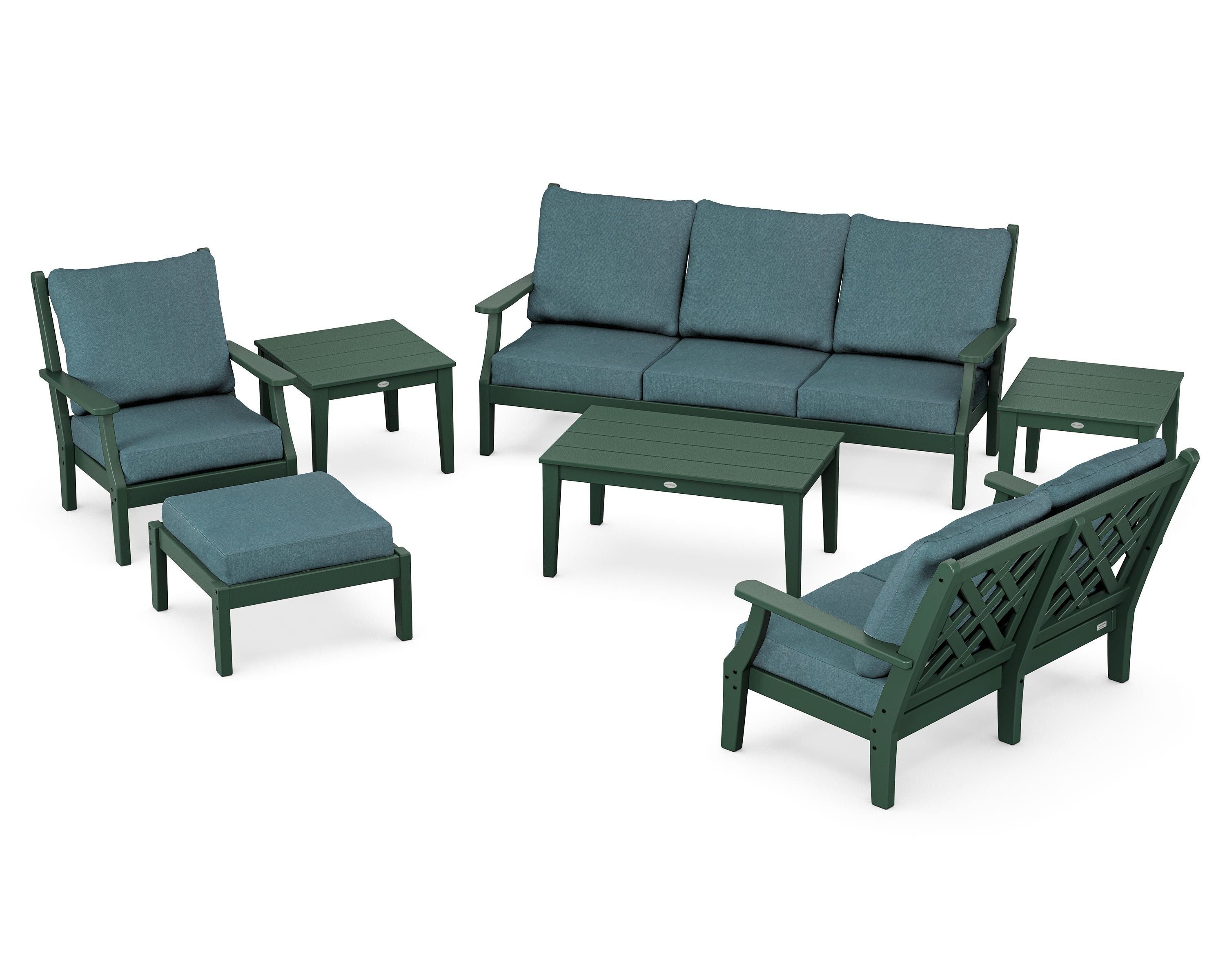 Country Living Wovendale 7-Piece Deep Seating Set in Green / Ocean Teal