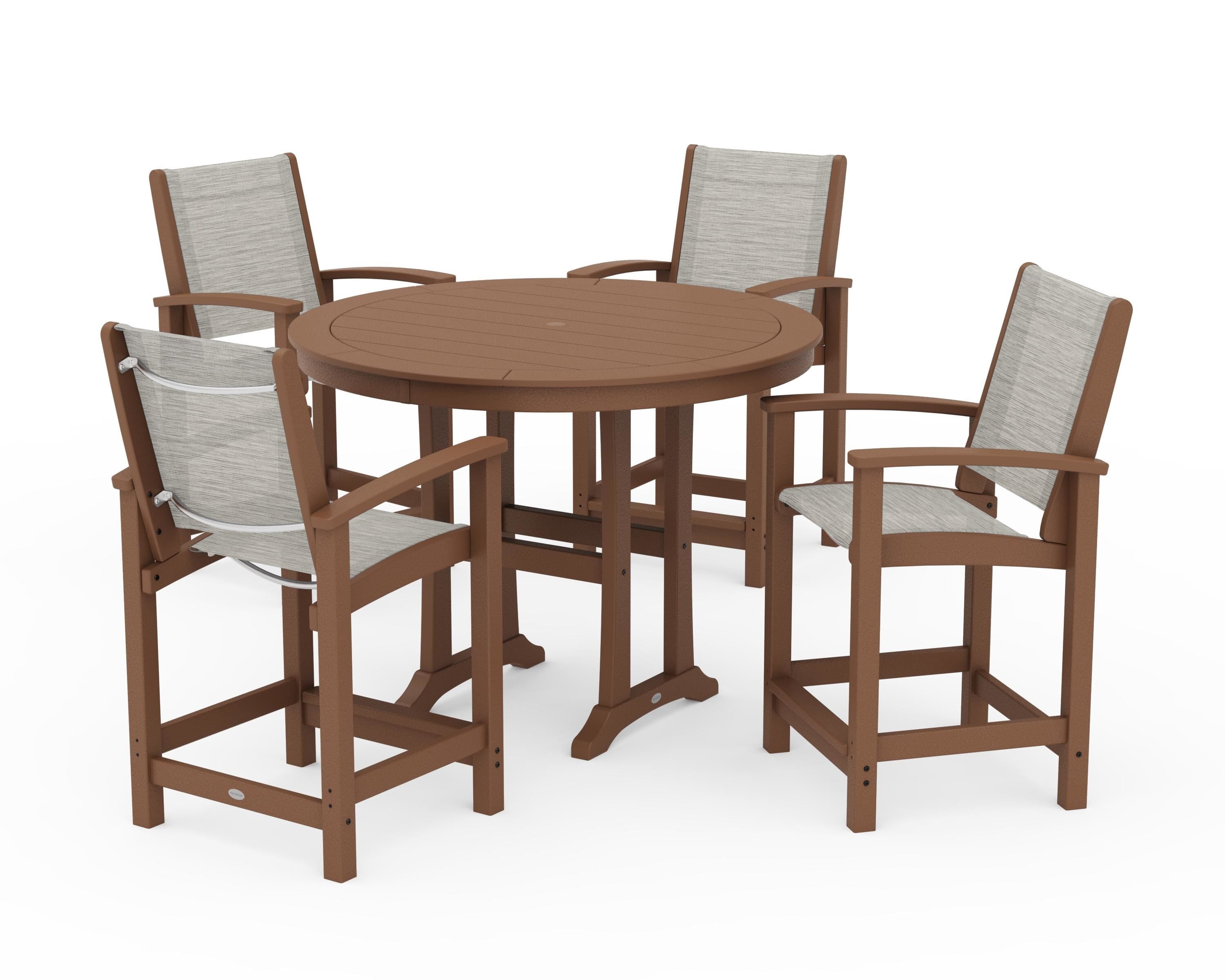 POLYWOOD Coastal 5-Piece Counter Set in Teak / Birch Sling