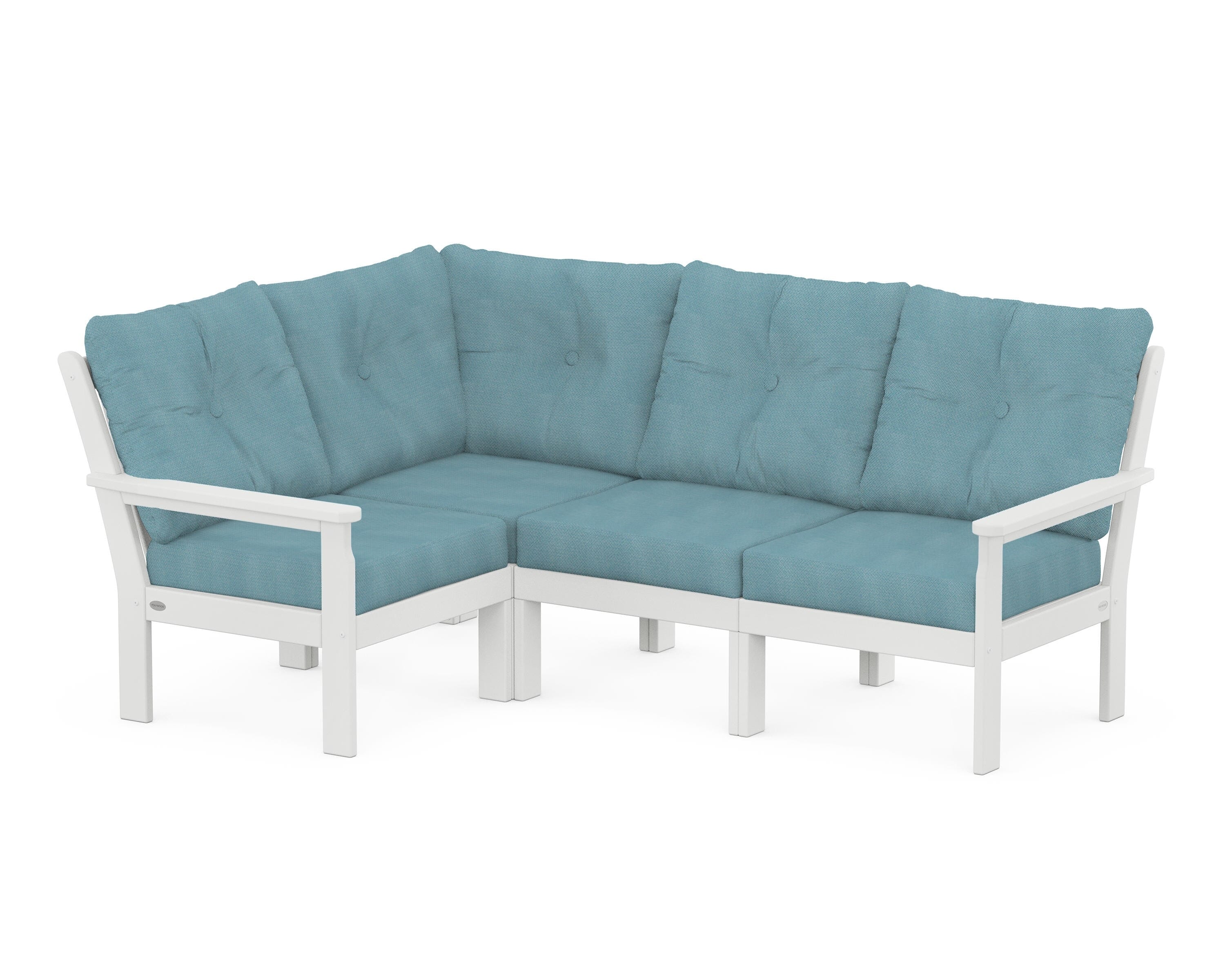 POLYWOOD Vineyard 4-Piece Sectional in White / Lattice Sky Blue