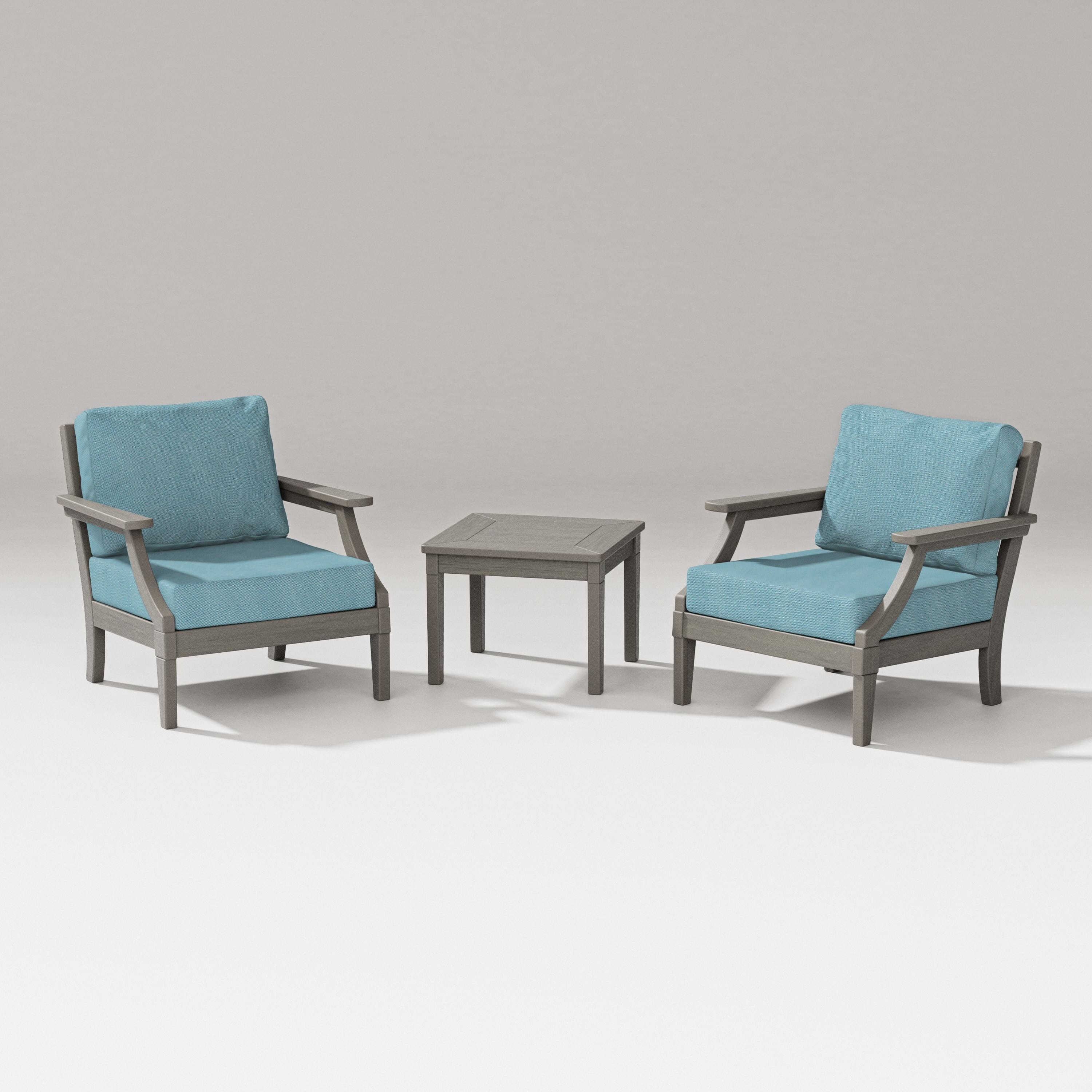 PW Designer Series Estate 3-Piece Lounge Chair Set in Driftwood / Lattice Sky Blue