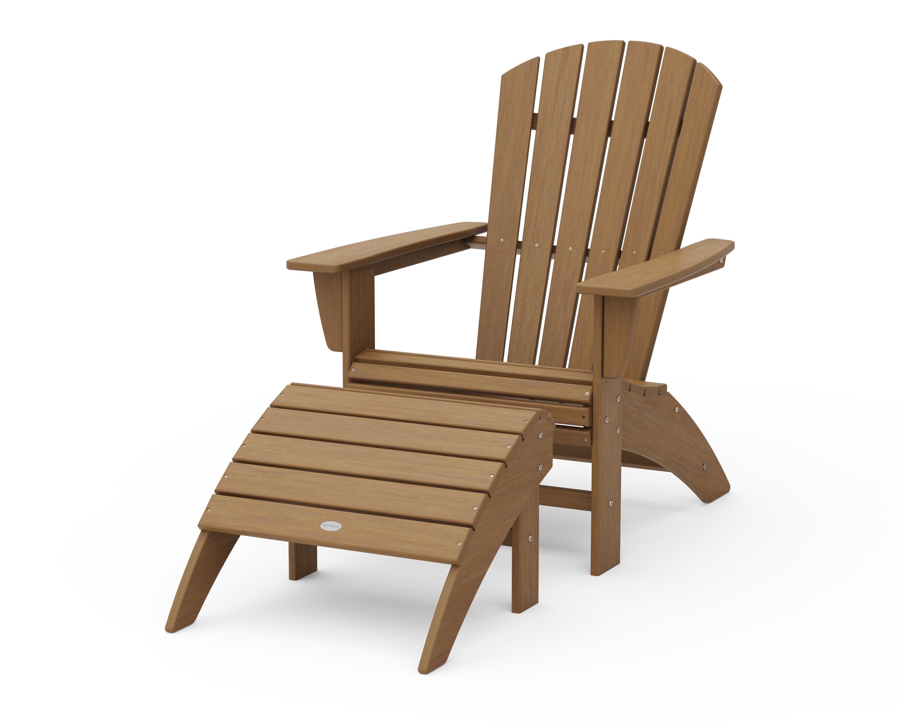 POLYWOOD Nautical Curveback Adirondack Chair 2-Piece Set with Ottoman in Natural