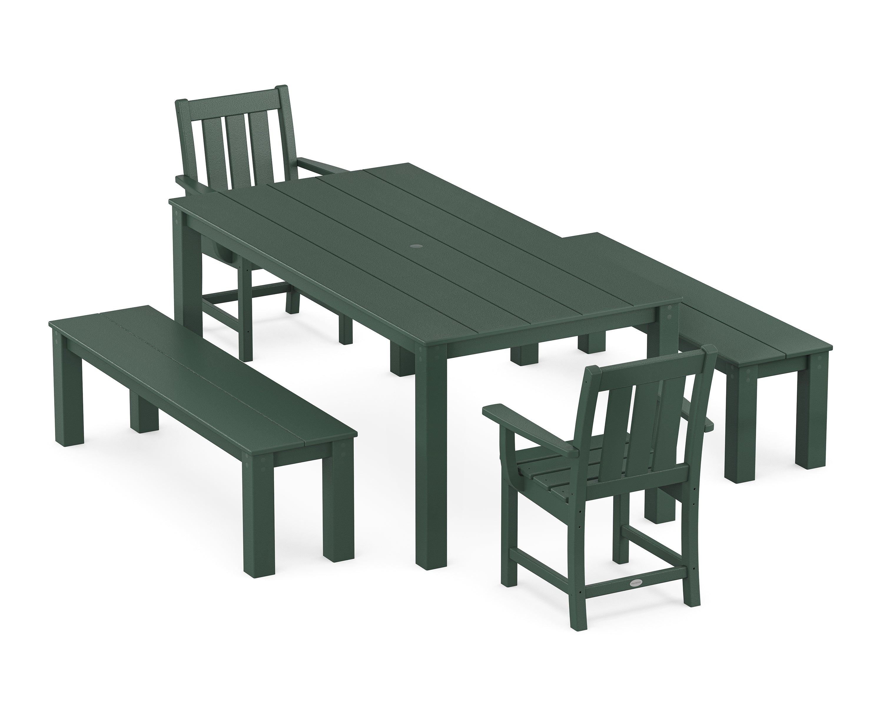 POLYWOOD Oxford 5-Piece Parsons Dining Set with Benches in Green