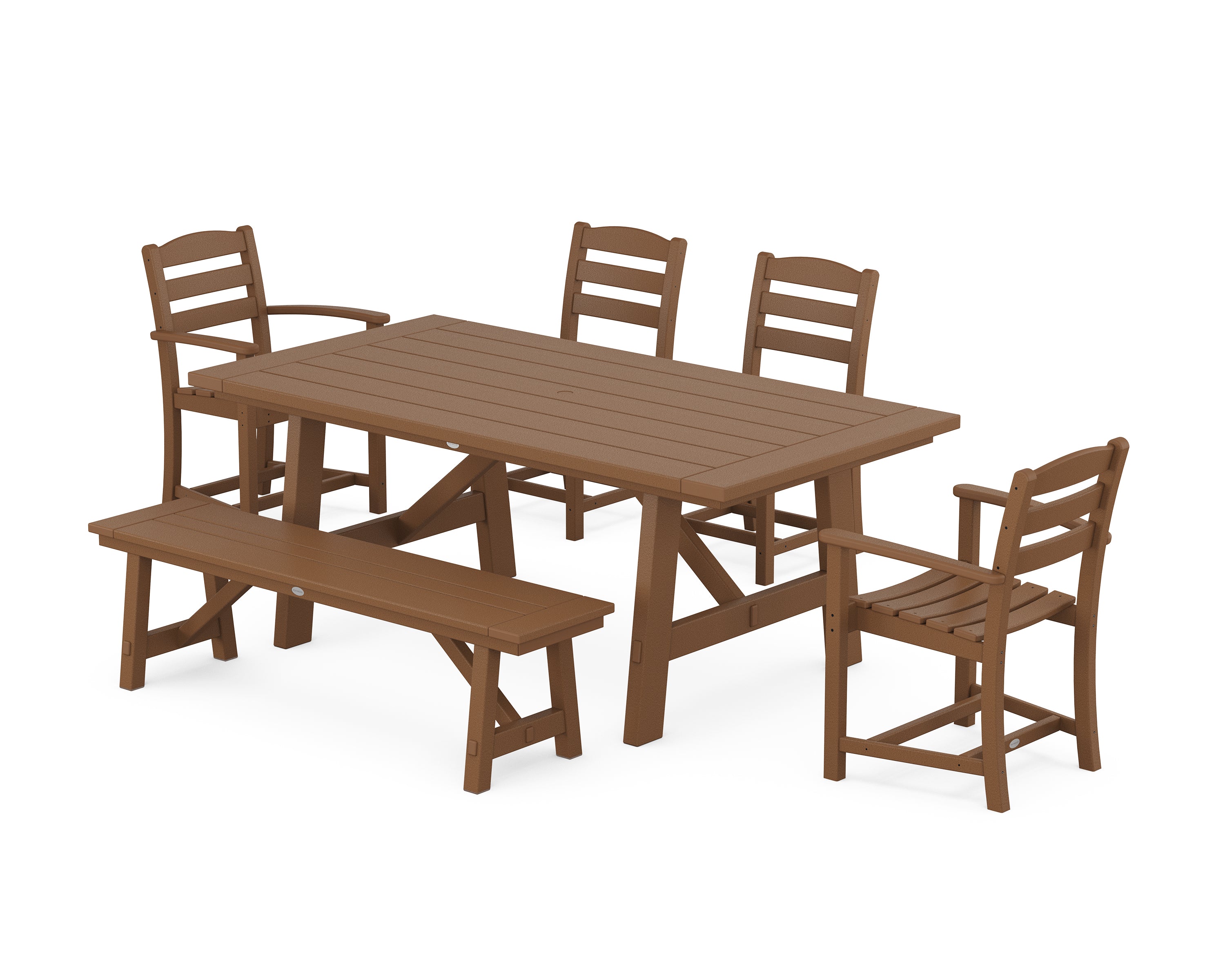 POLYWOOD La Casa Café 6-Piece Rustic Farmhouse Dining Set with Bench in Teak