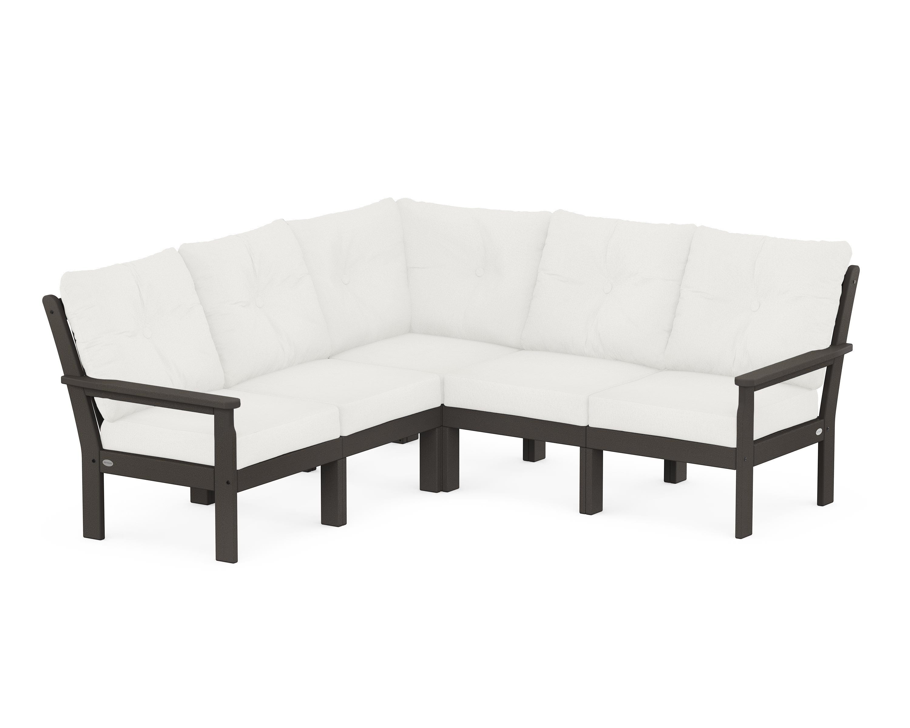 POLYWOOD Vineyard 5-Piece Sectional in Vintage Coffee / Natural Linen