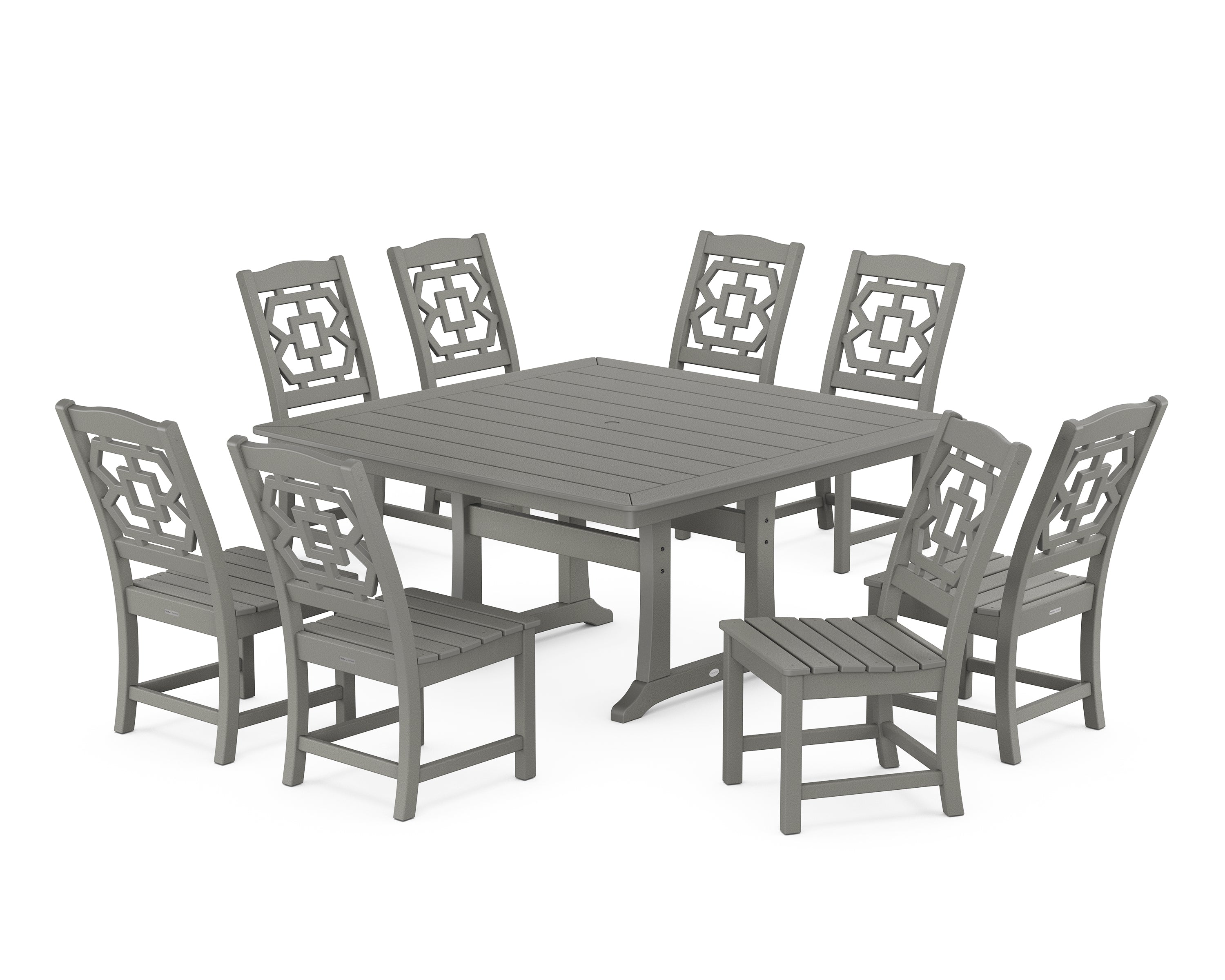 Martha Stewart by POLYWOOD® Chinoiserie 9-Piece Square Side Chair Dining Set with Trestle Legs in Slate Grey