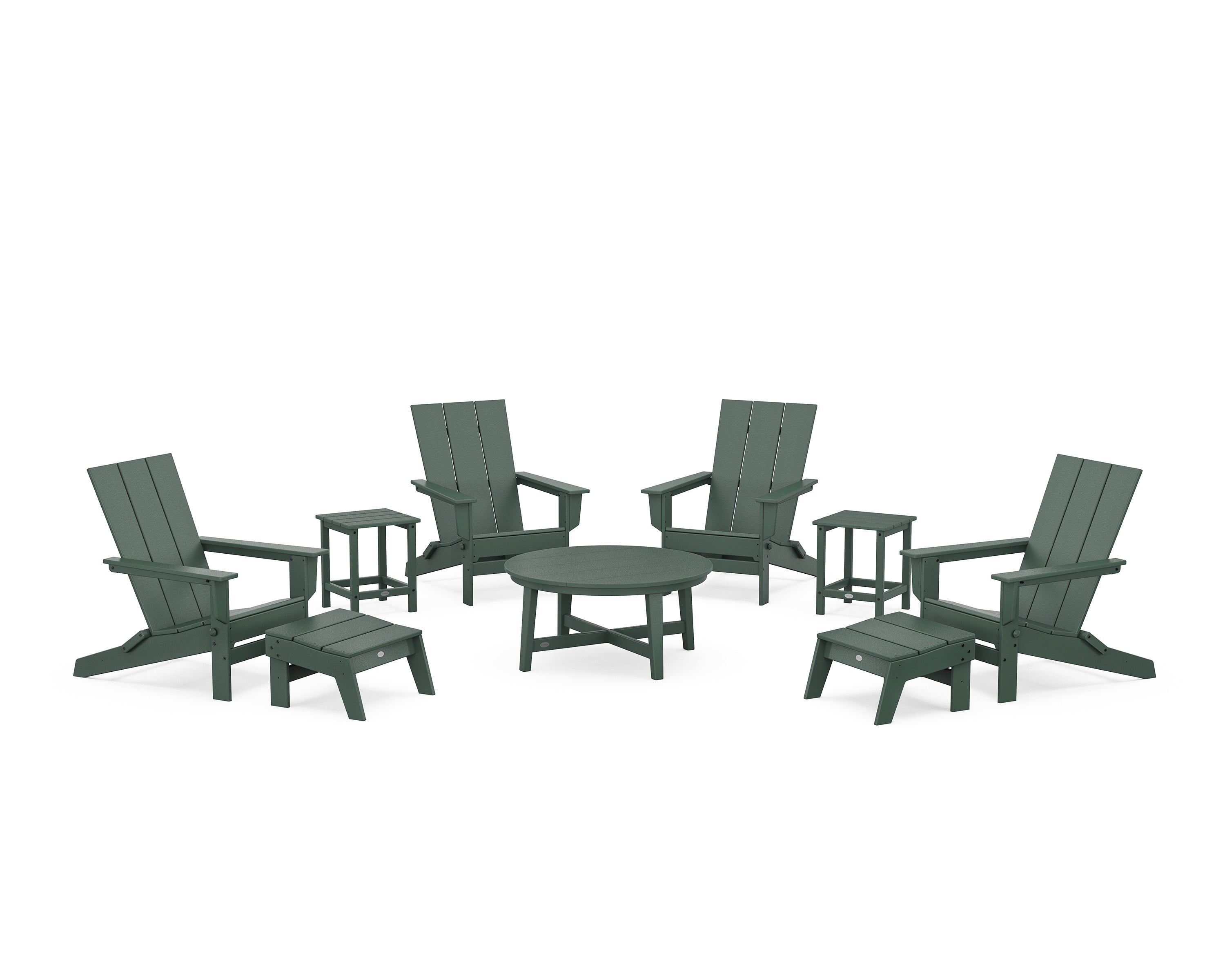 POLYWOOD® Modern Studio Folding Adirondack 9-Piece Conversation Set in Green