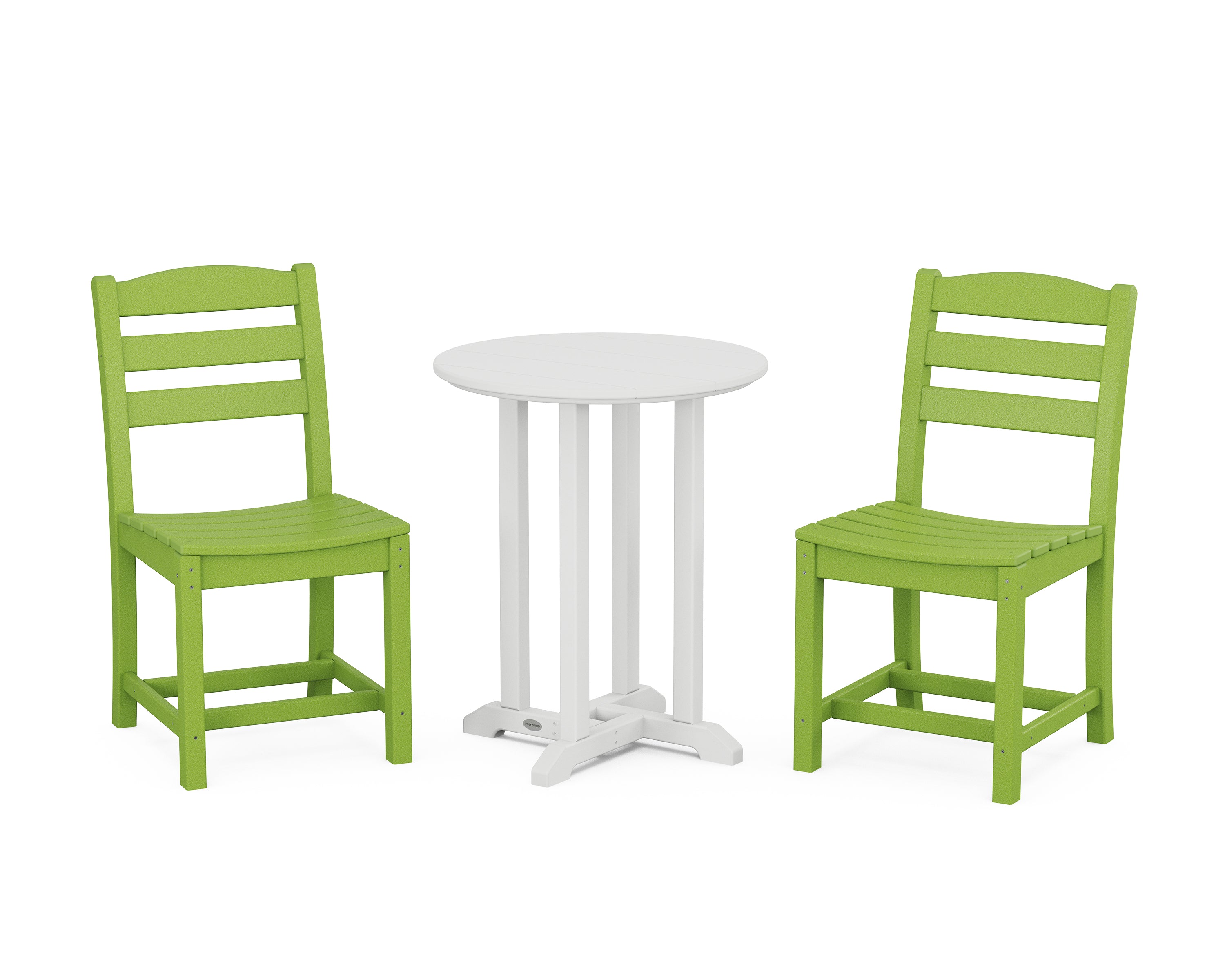 POLYWOOD La Casa Café Side Chair 3-Piece Round Bistro Dining Set in Lime / White