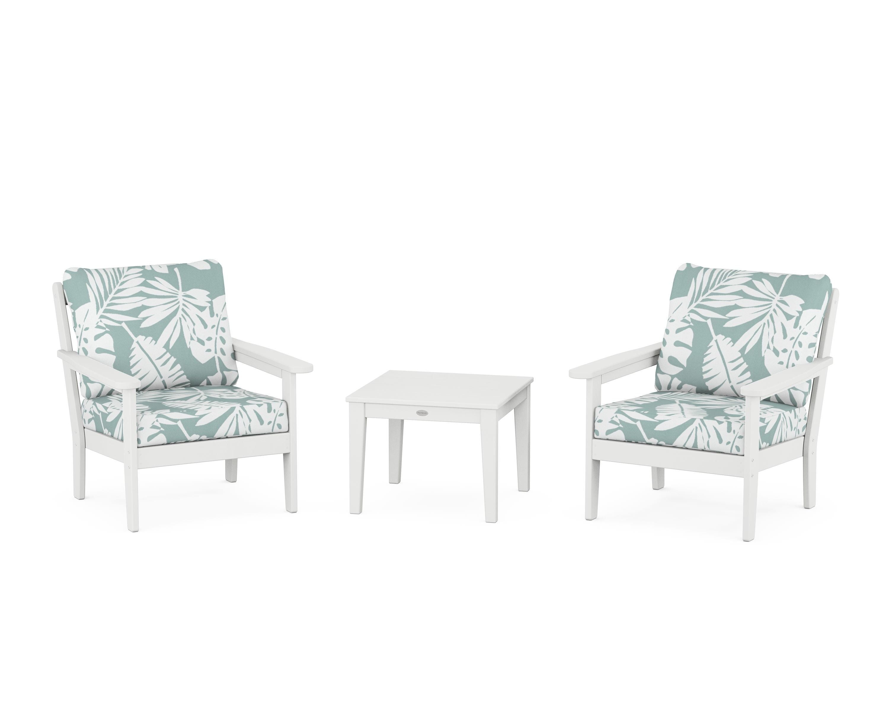 Country Living Cottage 3-Piece Deep Seating Set in White / Leaf Glacier Spa