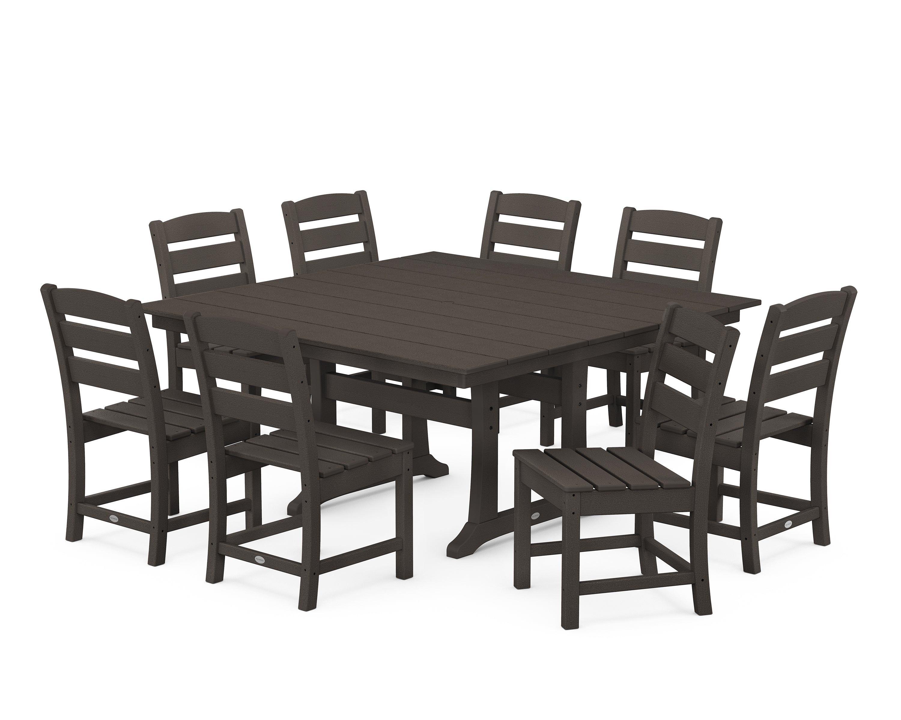 POLYWOOD® Lakeside 9-Piece Farmhouse Trestle Dining Set in Vintage Coffee
