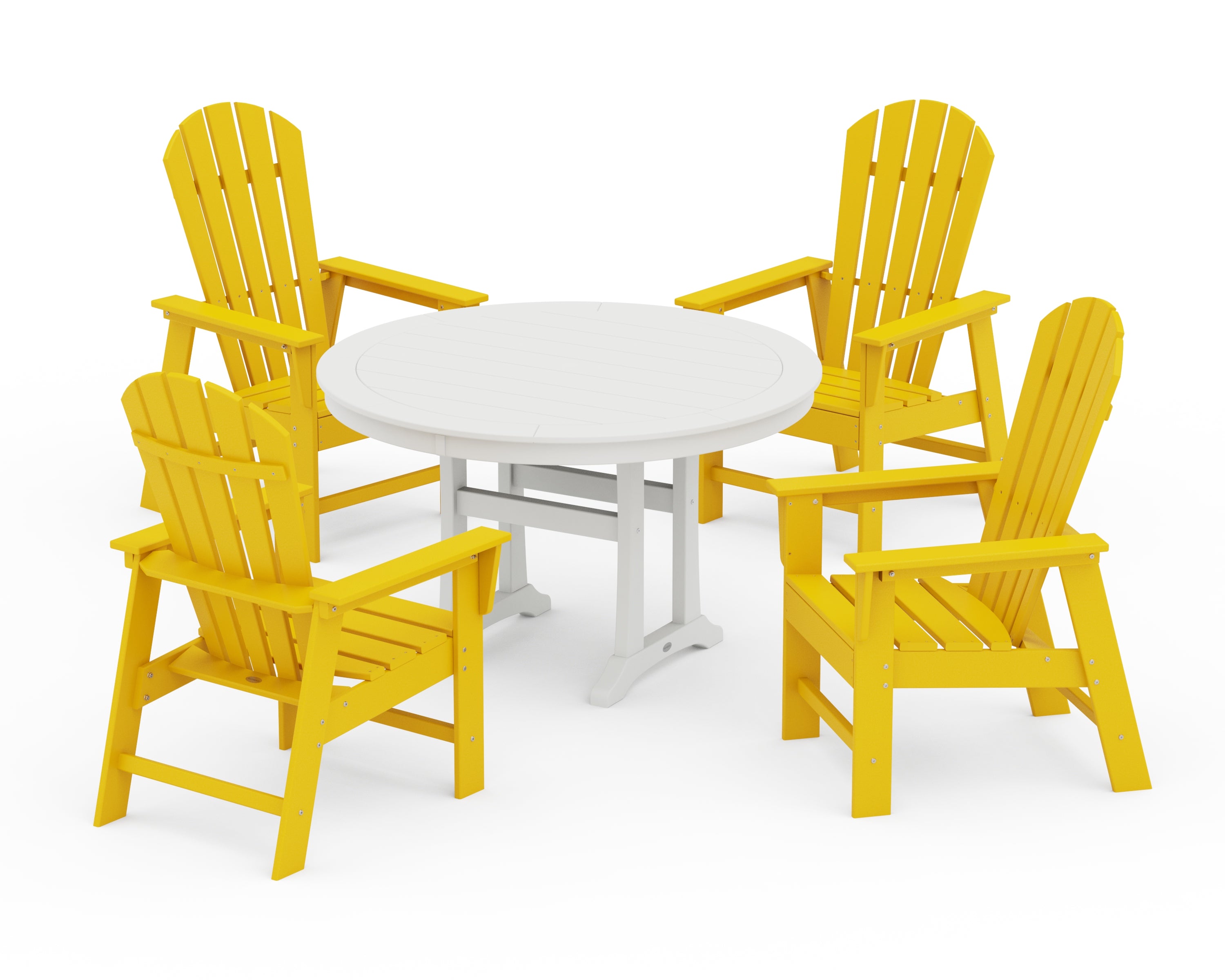 POLYWOOD South Beach 5-Piece Round Dining Set with Trestle Legs in Lemon / White