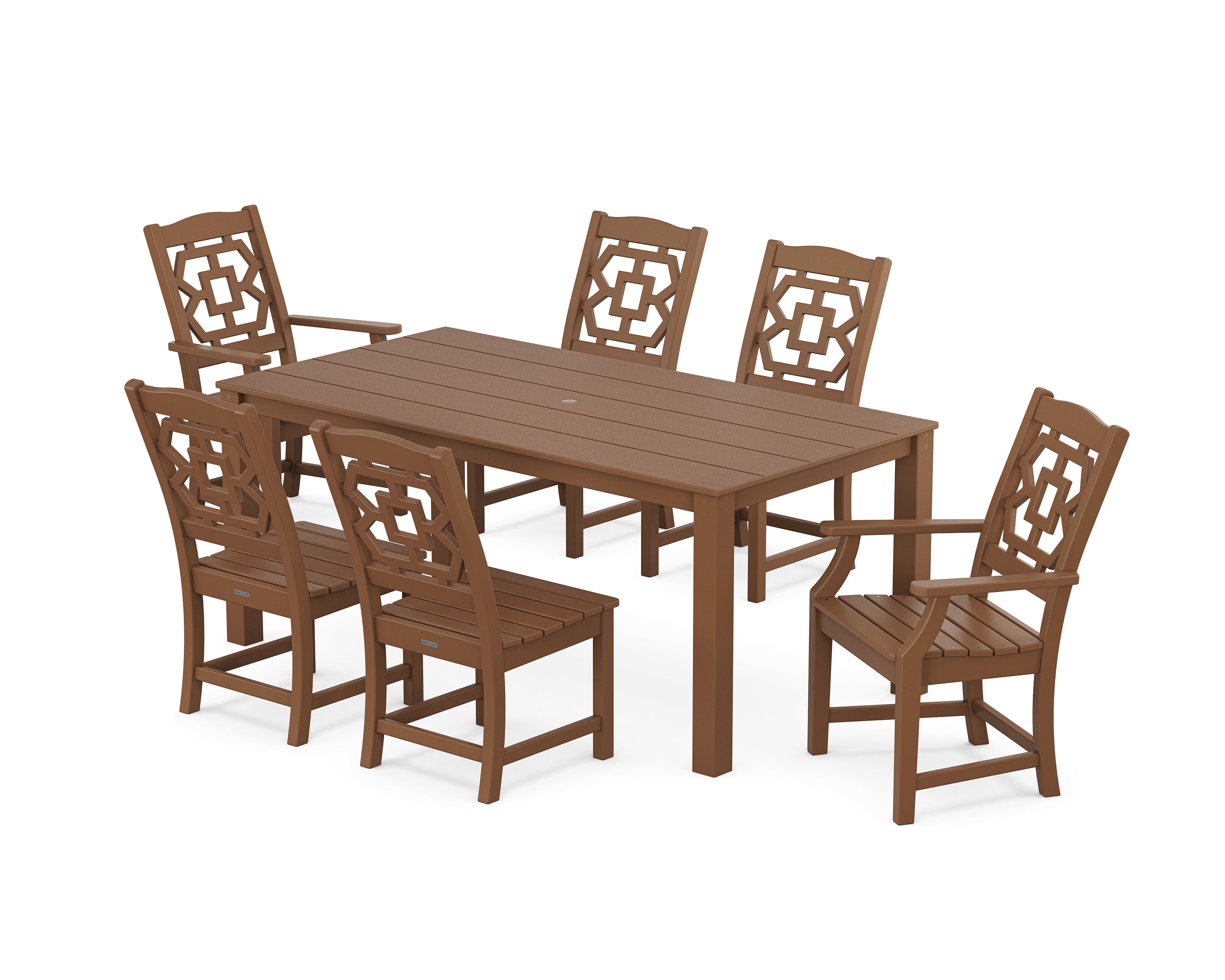 Martha Stewart by POLYWOOD Chinoiserie 7-Piece Parsons Dining Set in Teak