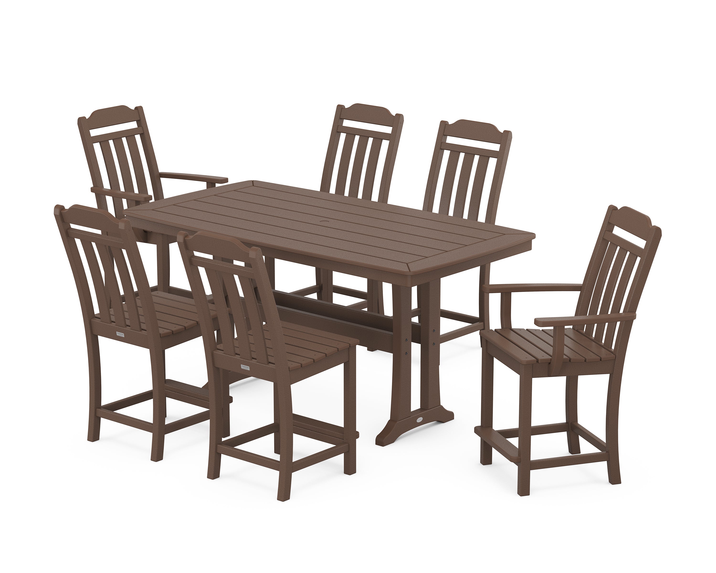 POLYWOOD Country Living 7-Piece Counter Set with Trestle Legs in Mahogany