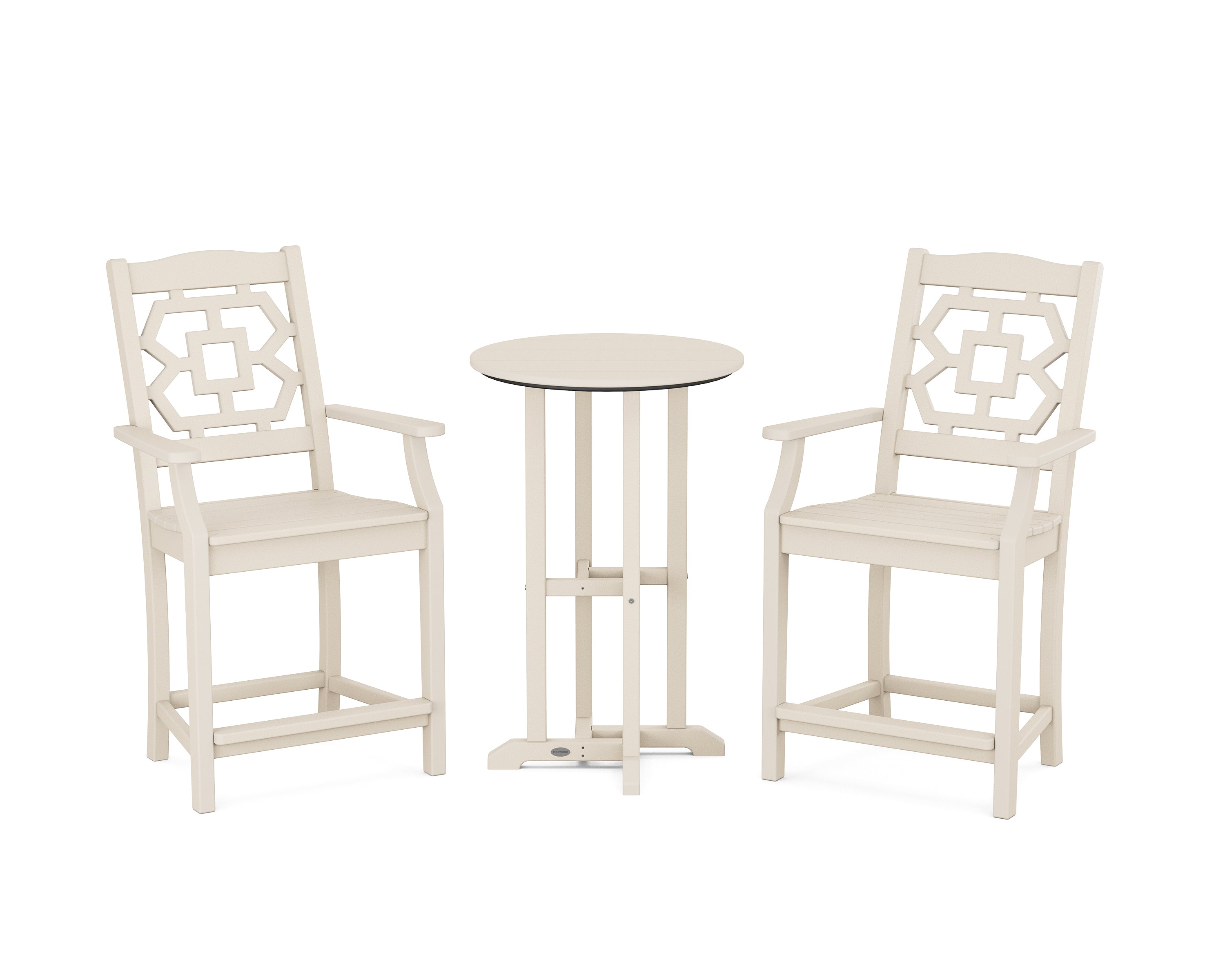 Martha Stewart by POLYWOOD Chinoiserie 3-Piece Farmhouse Bistro Counter Set in Sand
