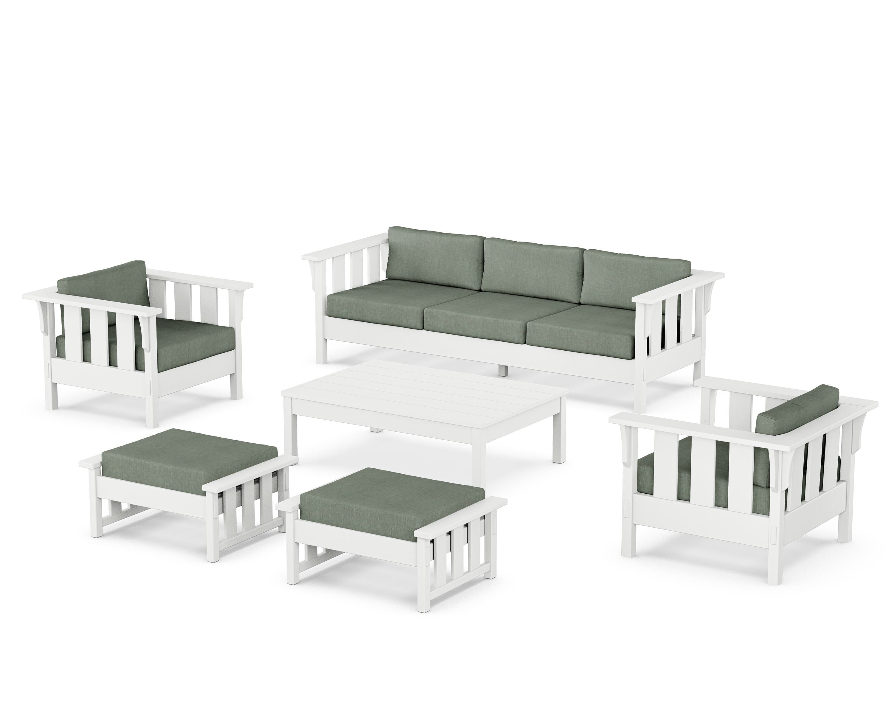 Martha Stewart by POLYWOOD Acadia 6-Piece Lounge Sofa Set in White / Cast Sage