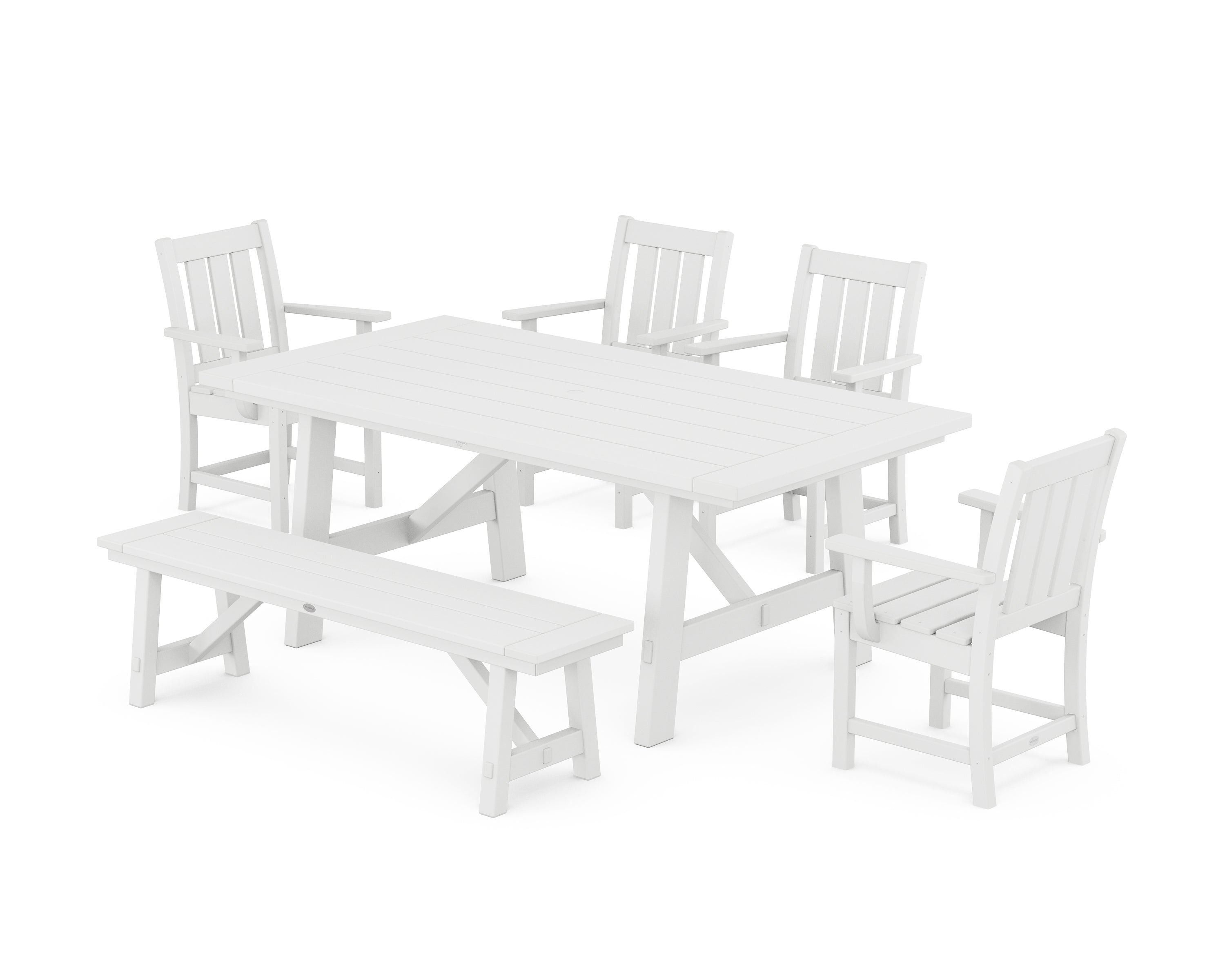 POLYWOOD Oxford 6-Piece Rustic Farmhouse Dining Set with Bench in White