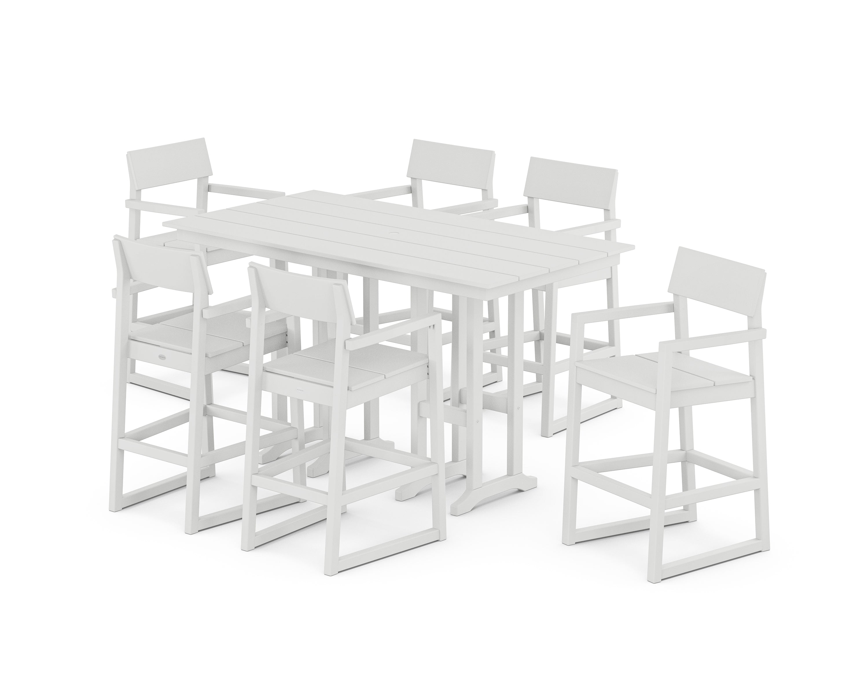POLYWOOD EDGE Arm Chair 7-Piece Farmhouse Bar Set in White