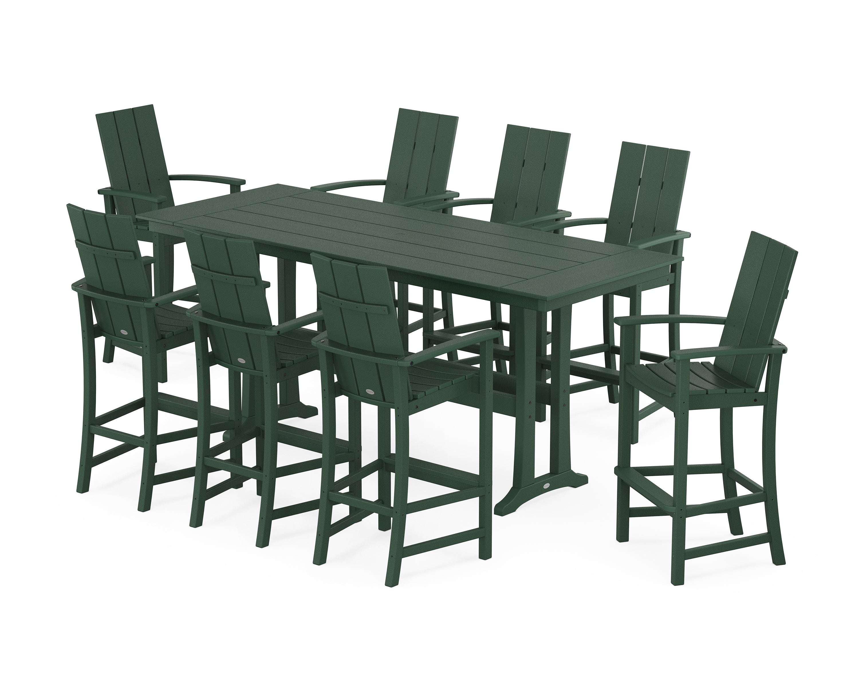 POLYWOOD® Modern Adirondack 9-Piece Farmhouse Bar Set with Trestle Legs in Green