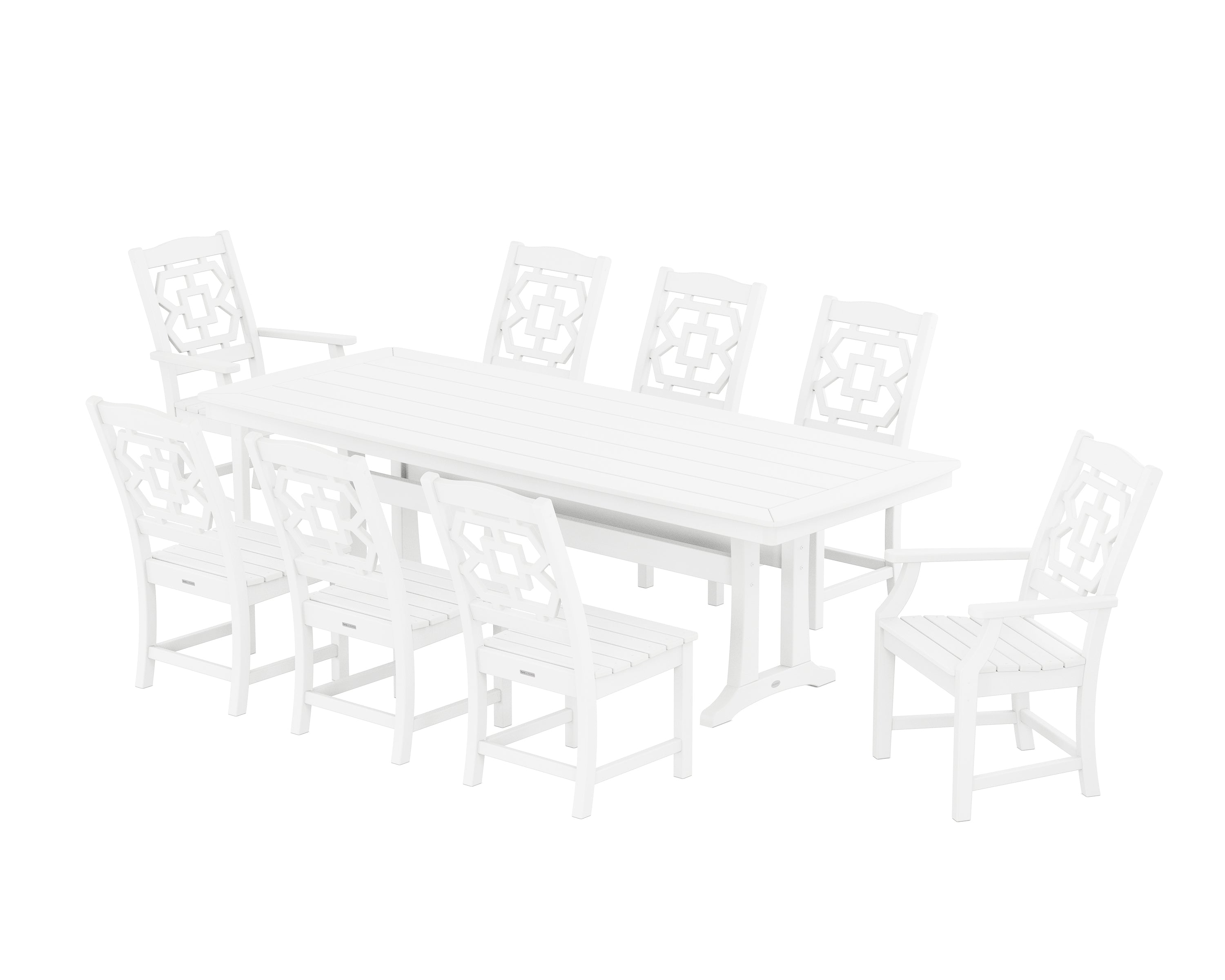 Martha Stewart by POLYWOOD Chinoiserie 9-Piece Dining Set with Trestle Legs in White
