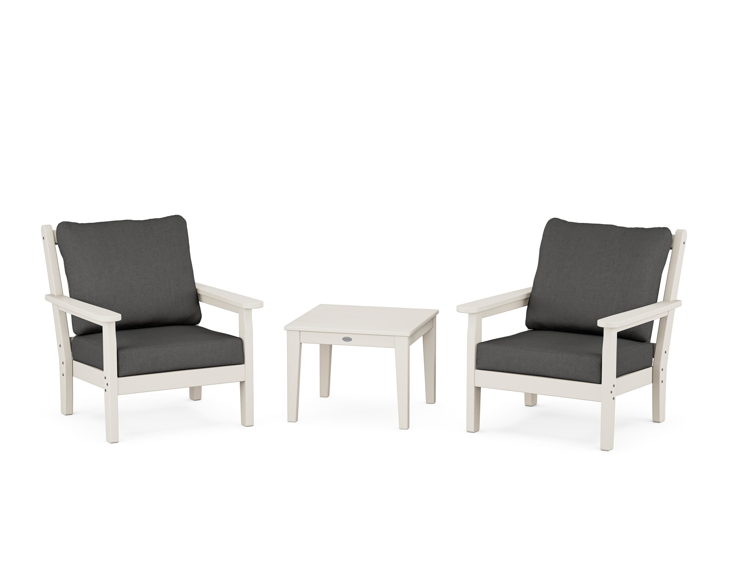 POLYWOOD Chippendale 3-Piece Deep Seating Set in Sand / Spectrum Carbon