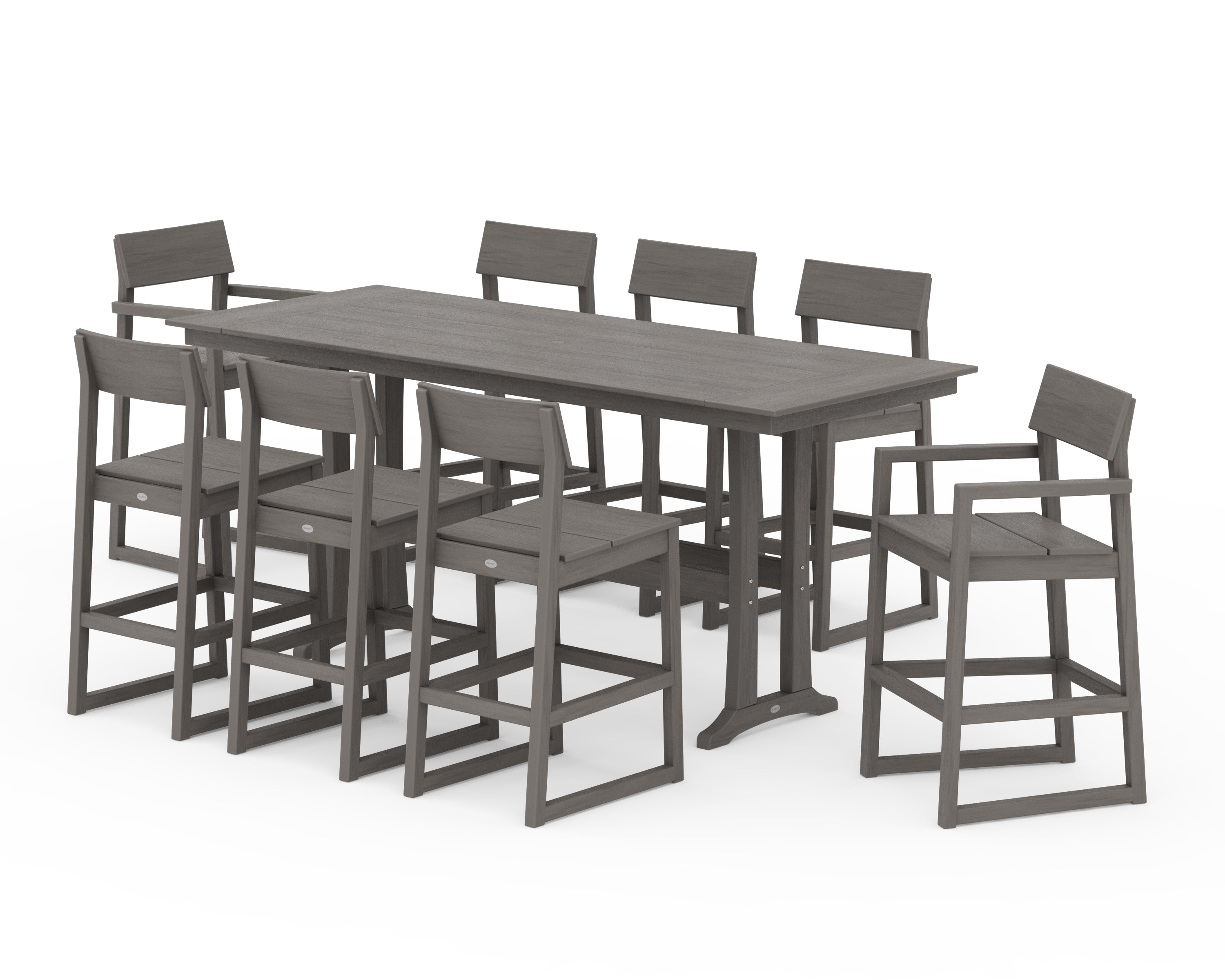 POLYWOOD EDGE 9-Piece Farmhouse Bar Set with Trestle Legs in Driftwood