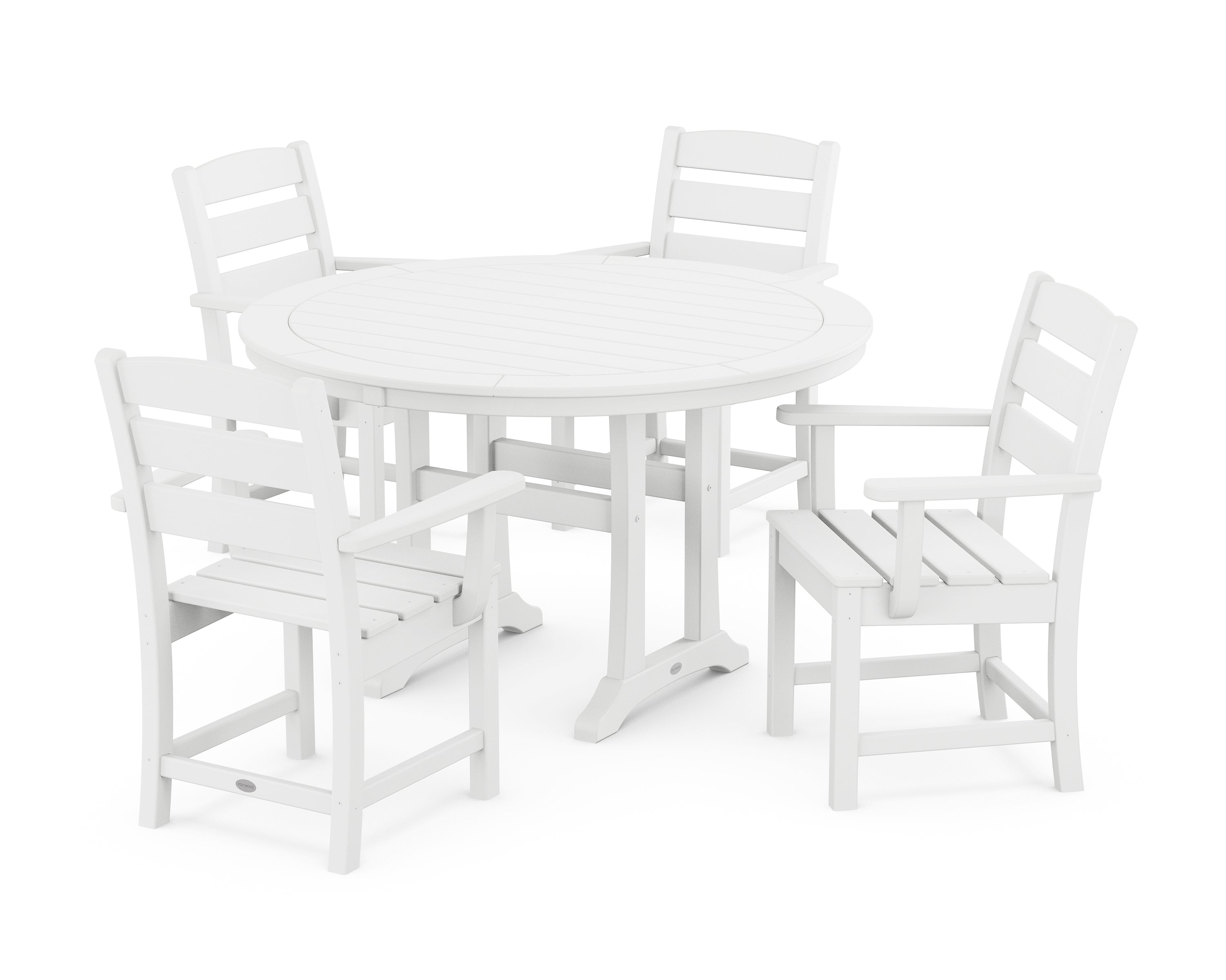 POLYWOOD® Lakeside 5-Piece Round Dining Set with Trestle Legs in White