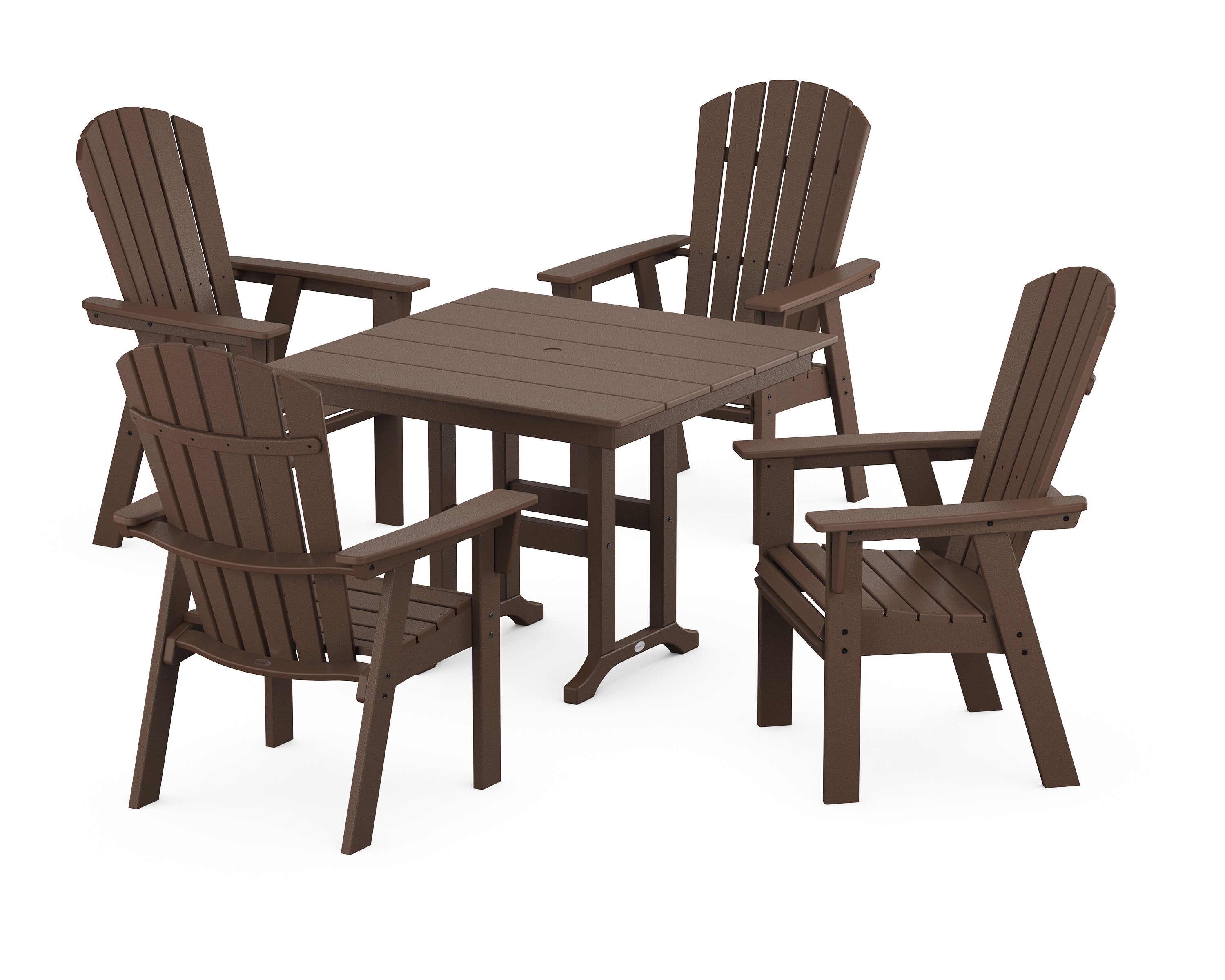 POLYWOOD® Nautical Curveback Adirondack 5-Piece Farmhouse Dining Set in Mahogany