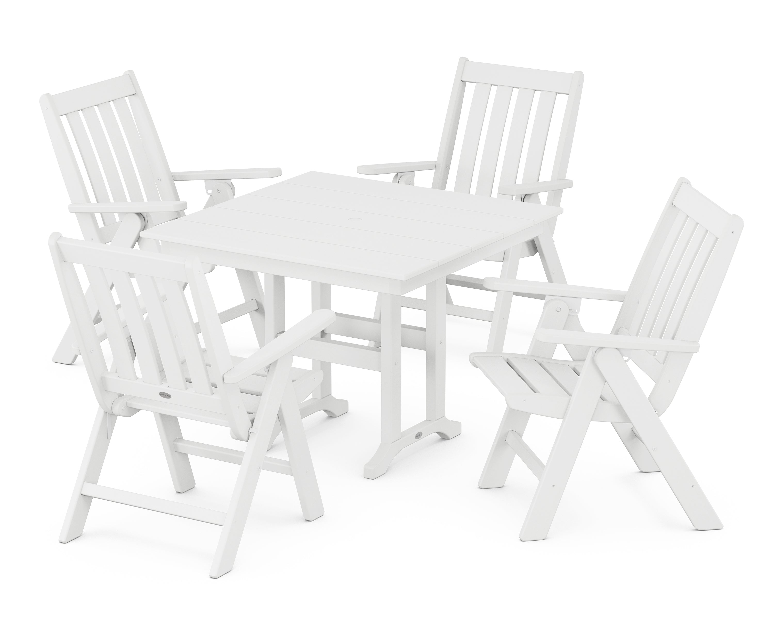 POLYWOOD Vineyard Folding Chair 5-Piece Farmhouse Dining Set in White