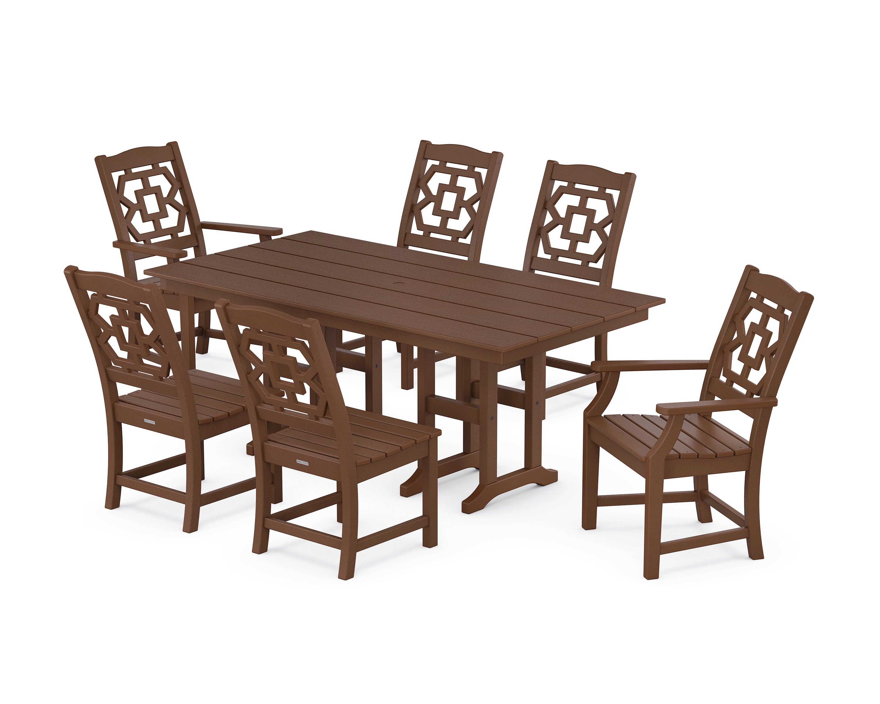 Martha Stewart by POLYWOOD Chinoiserie 7-Piece Farmhouse Dining Set in Mahogany