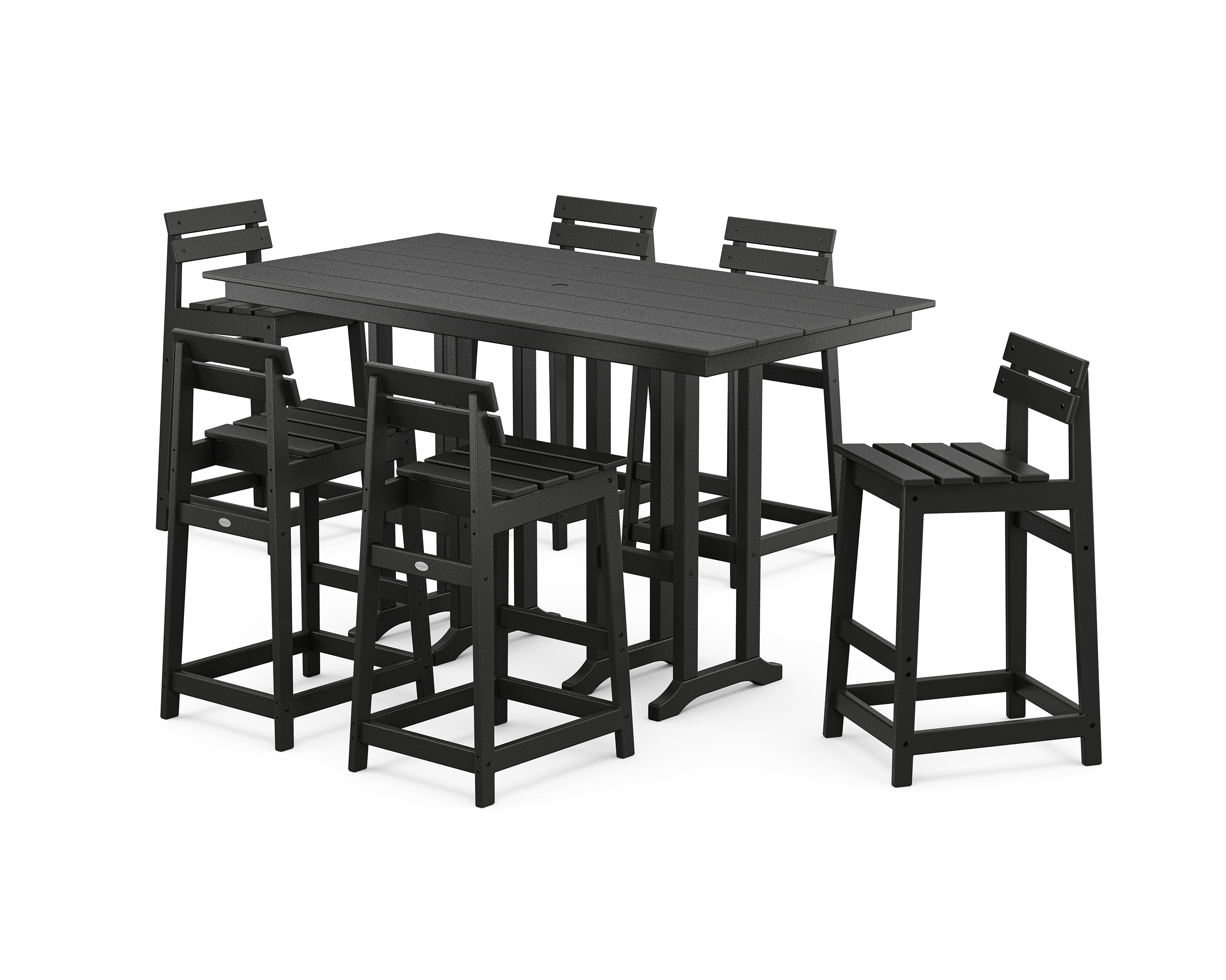 POLYWOOD Modern Studio Plaza Lowback Bar Chair 7-Piece Set in Black