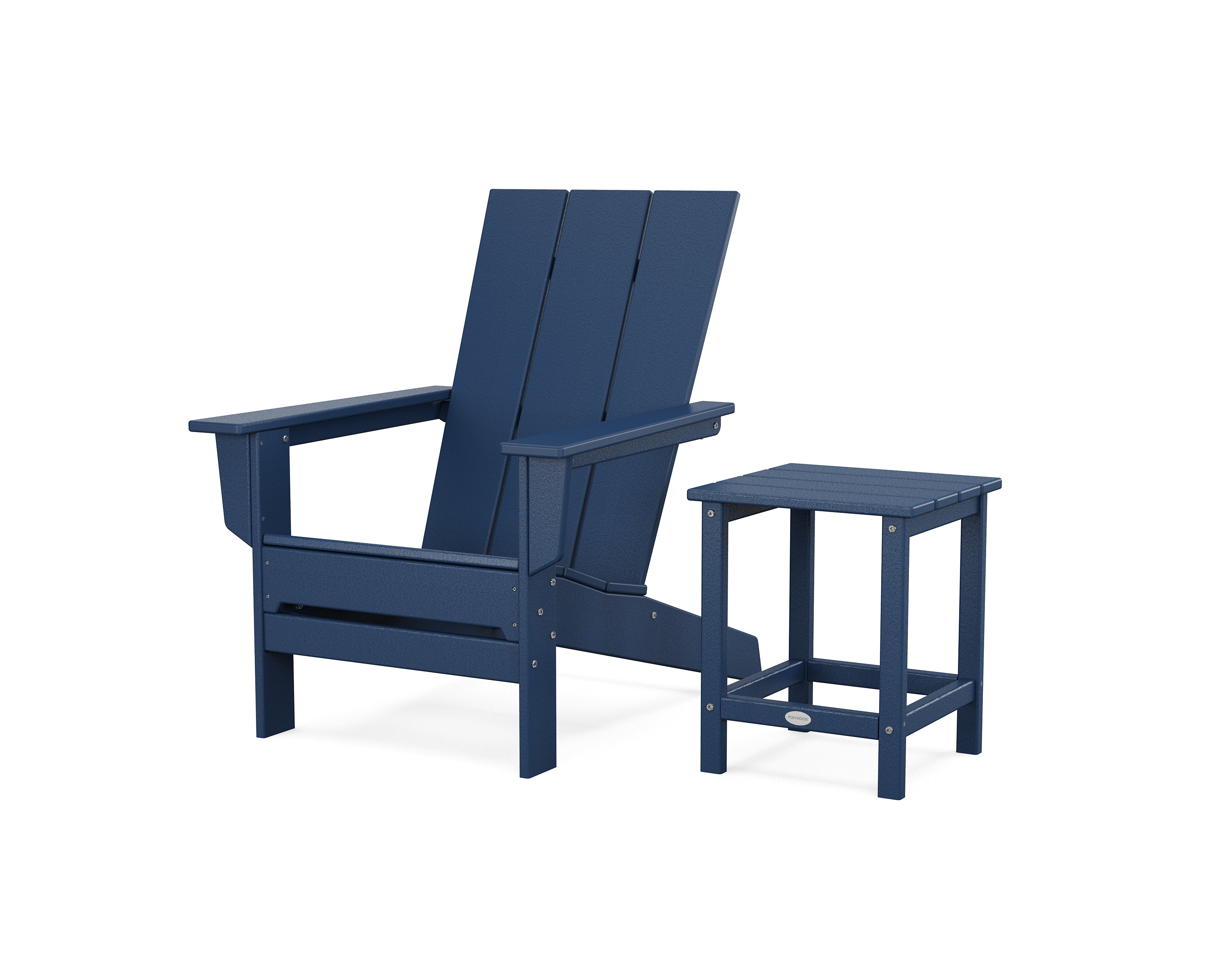 POLYWOOD Modern Studio Adirondack Chair with Side Table in Navy