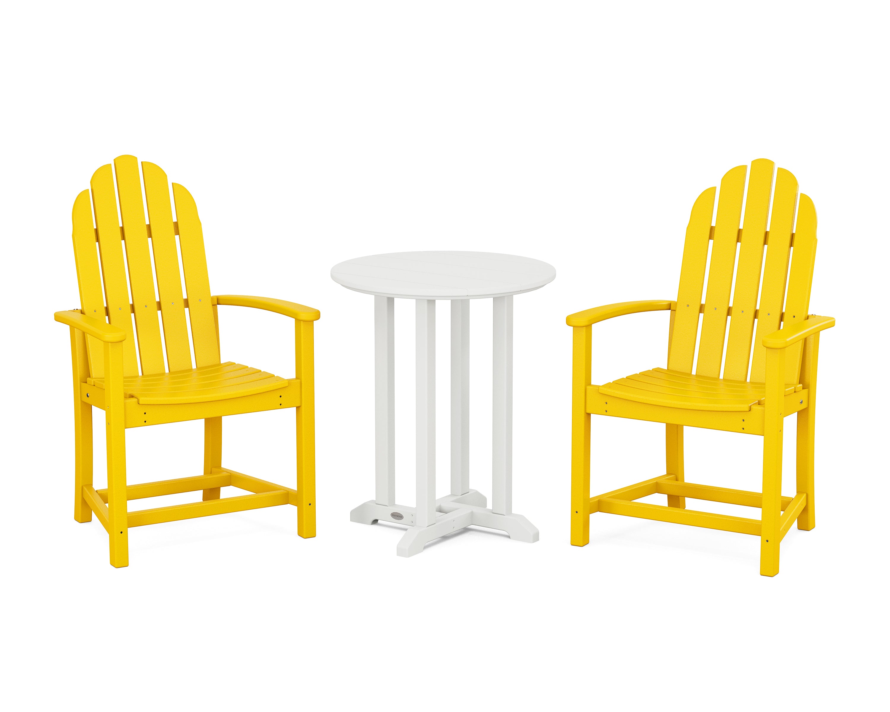 POLYWOOD Classic Adirondack 3-Piece Round Bistro Dining Set in Lemon / White