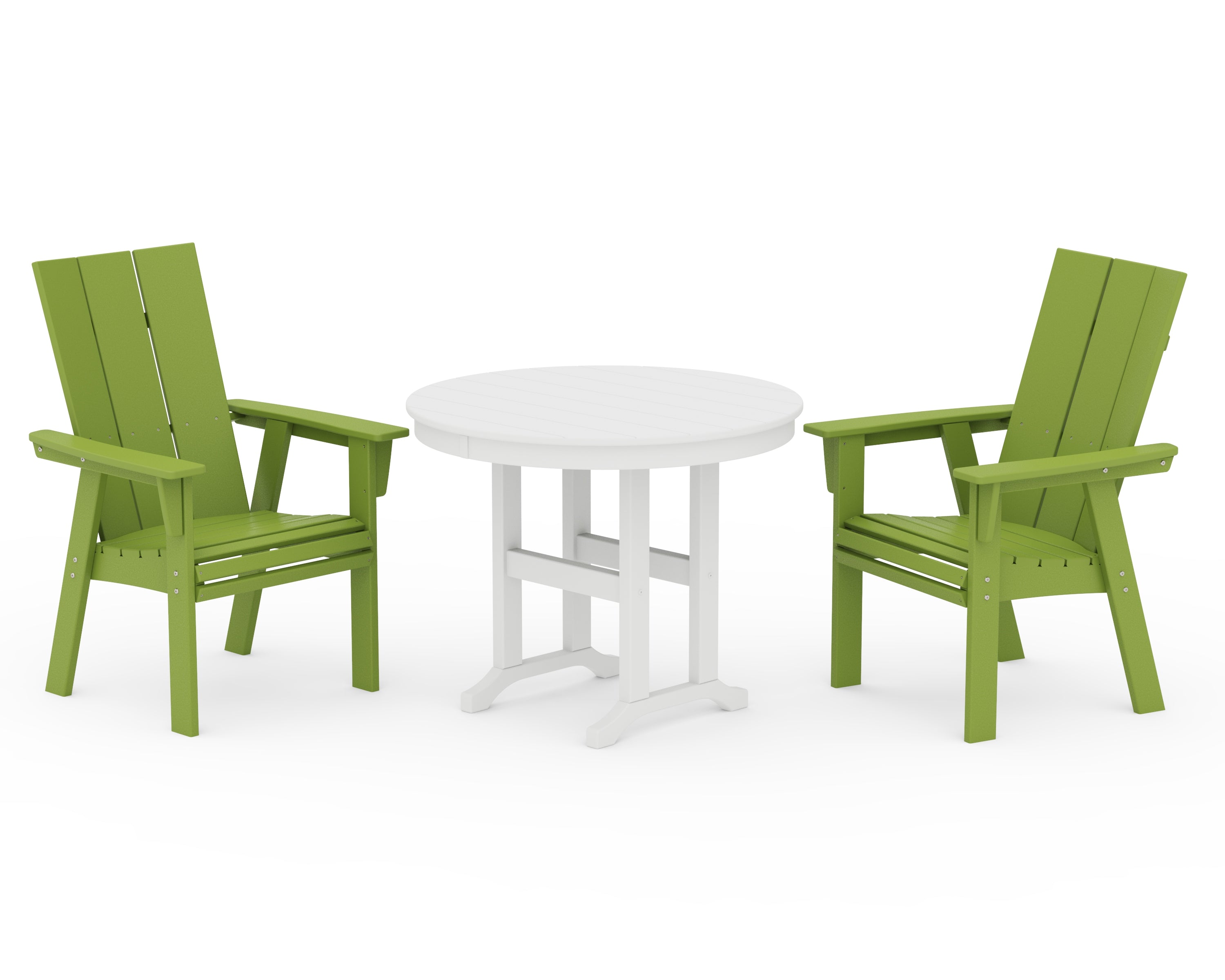 POLYWOOD Modern Adirondack 3-Piece Round Dining Set in Lime / White