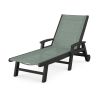 POLYWOOD Coastal Chaise with Wheels in Black / Dupioni Sea Mist Sling
