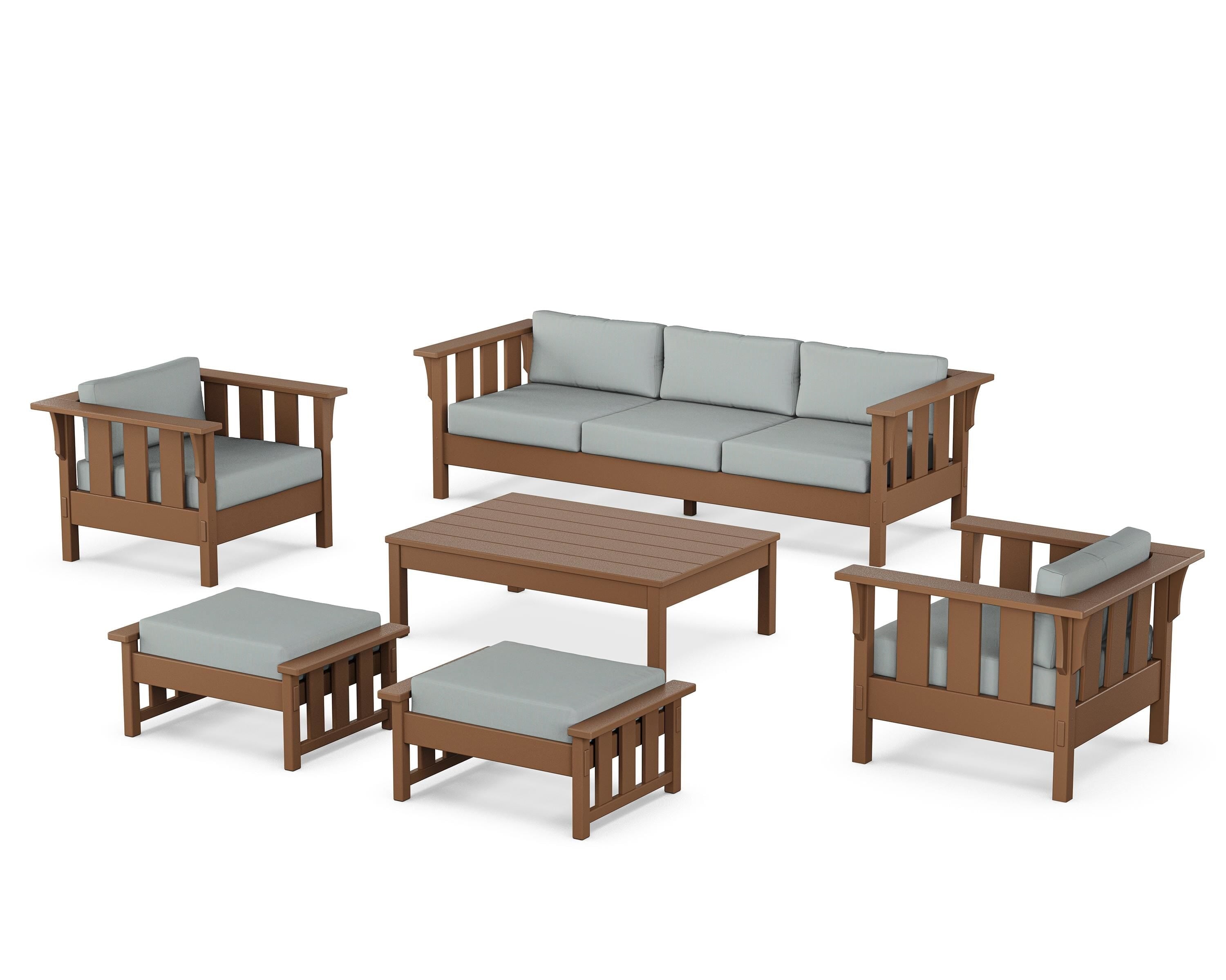 Martha Stewart by POLYWOOD Acadia 6-Piece Lounge Sofa Set in Teak / Spa