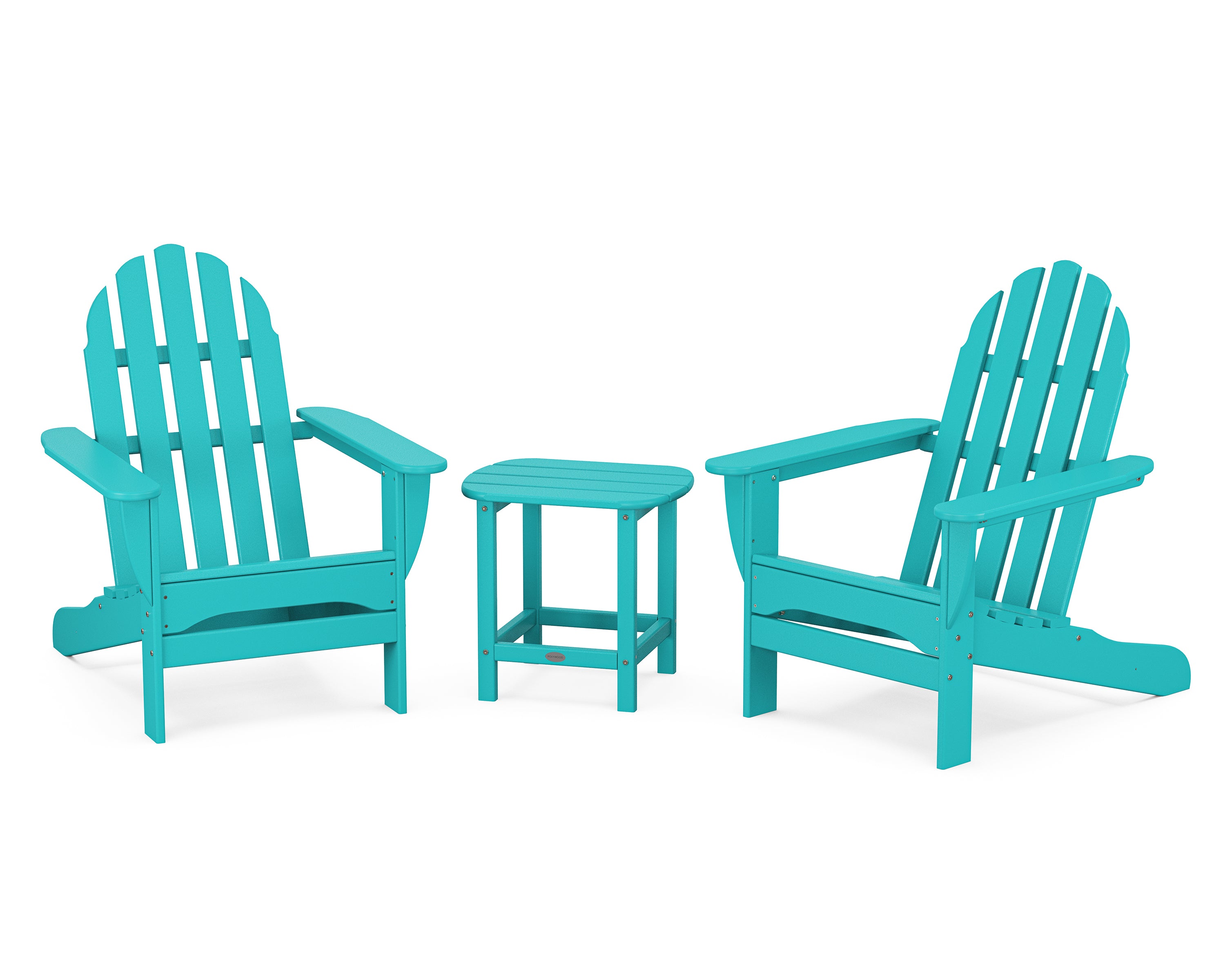 POLYWOOD Classic Adirondack 3-Piece Set with South Beach 18" Side Table in Aruba
