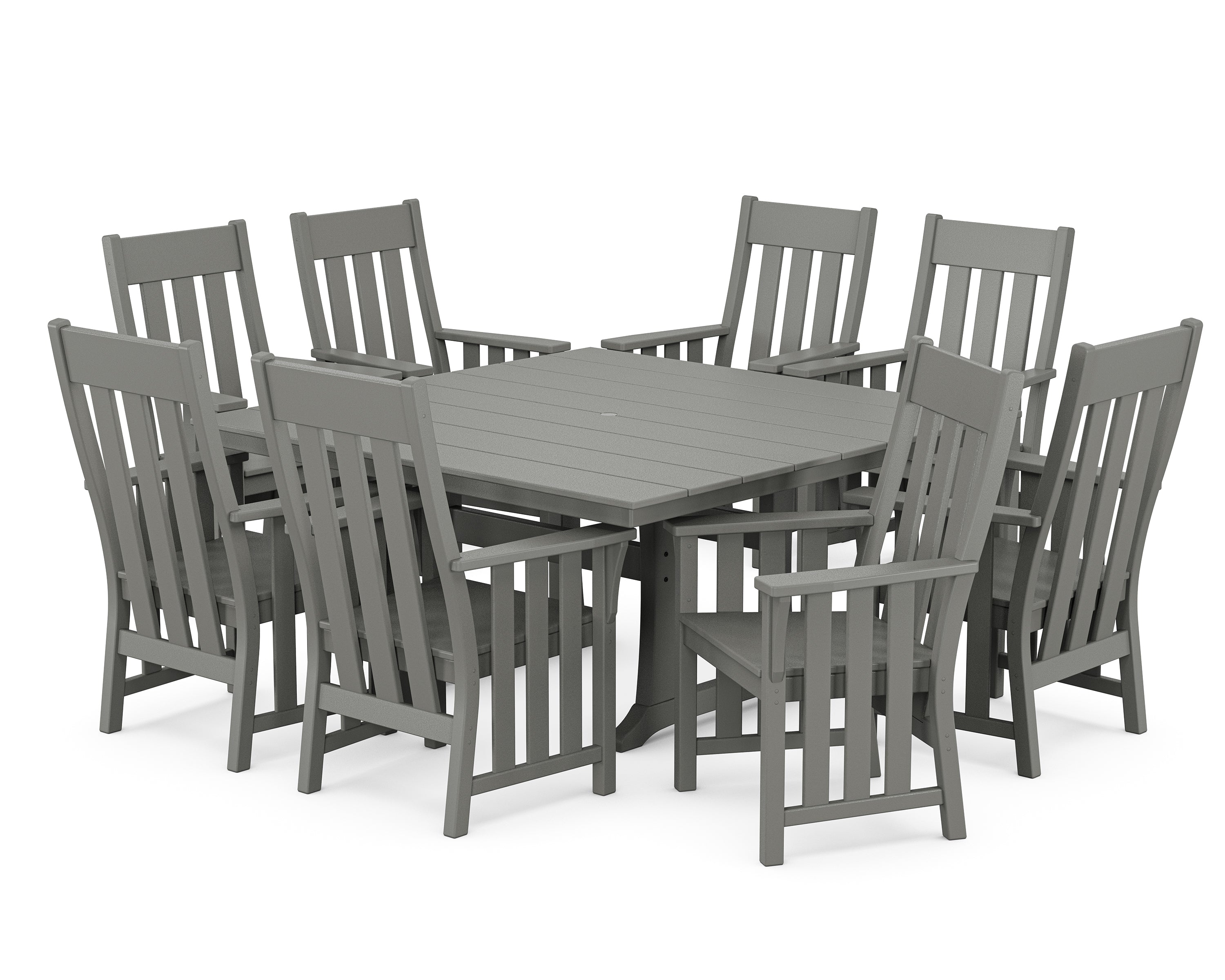 Martha Stewart by POLYWOOD Acadia 9-Piece Square Farmhouse Dining Set with Trestle Legs in Slate Grey