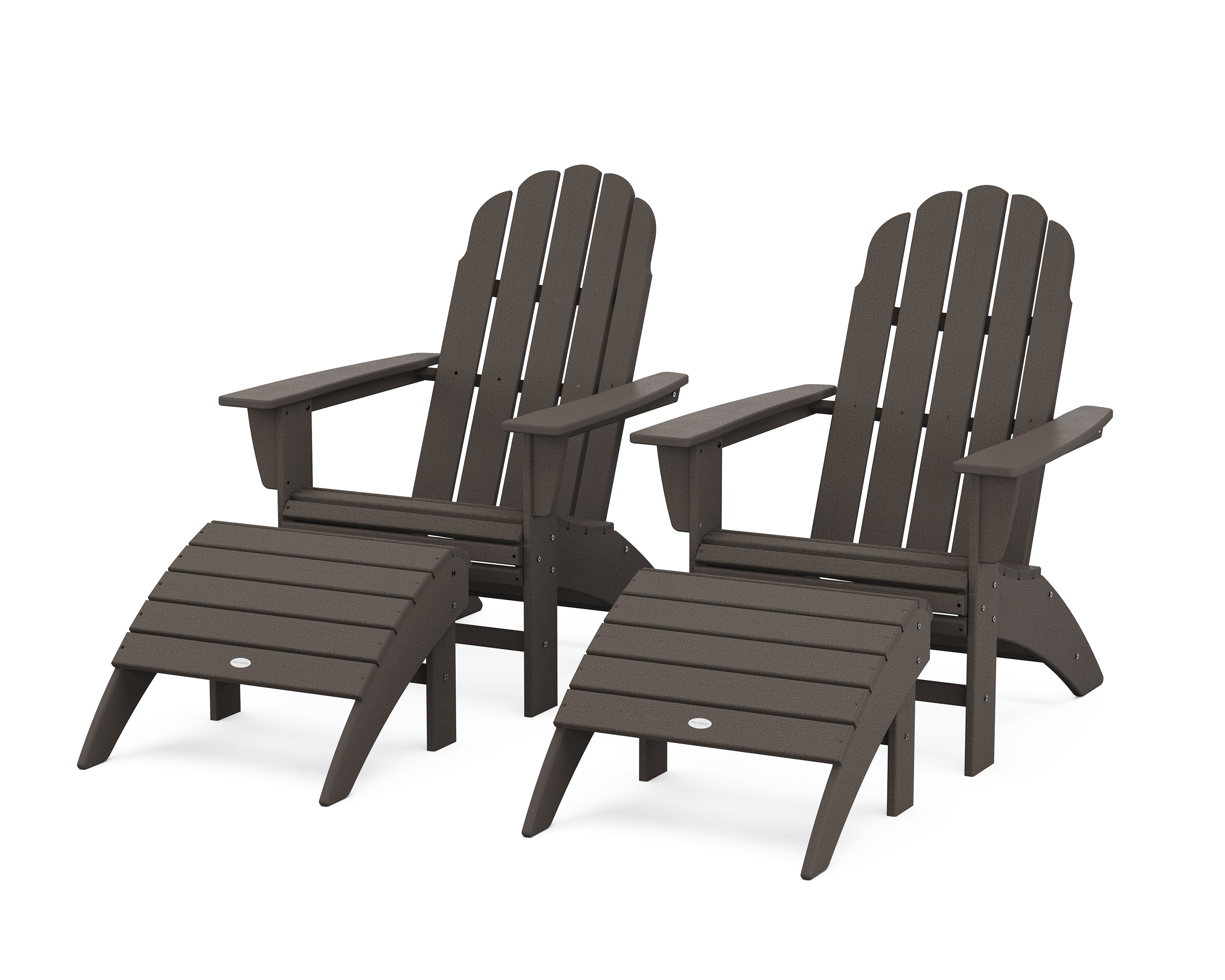 POLYWOOD® Vineyard Curveback Adirondack Chair 4-Piece Set with Ottomans in Vintage Coffee