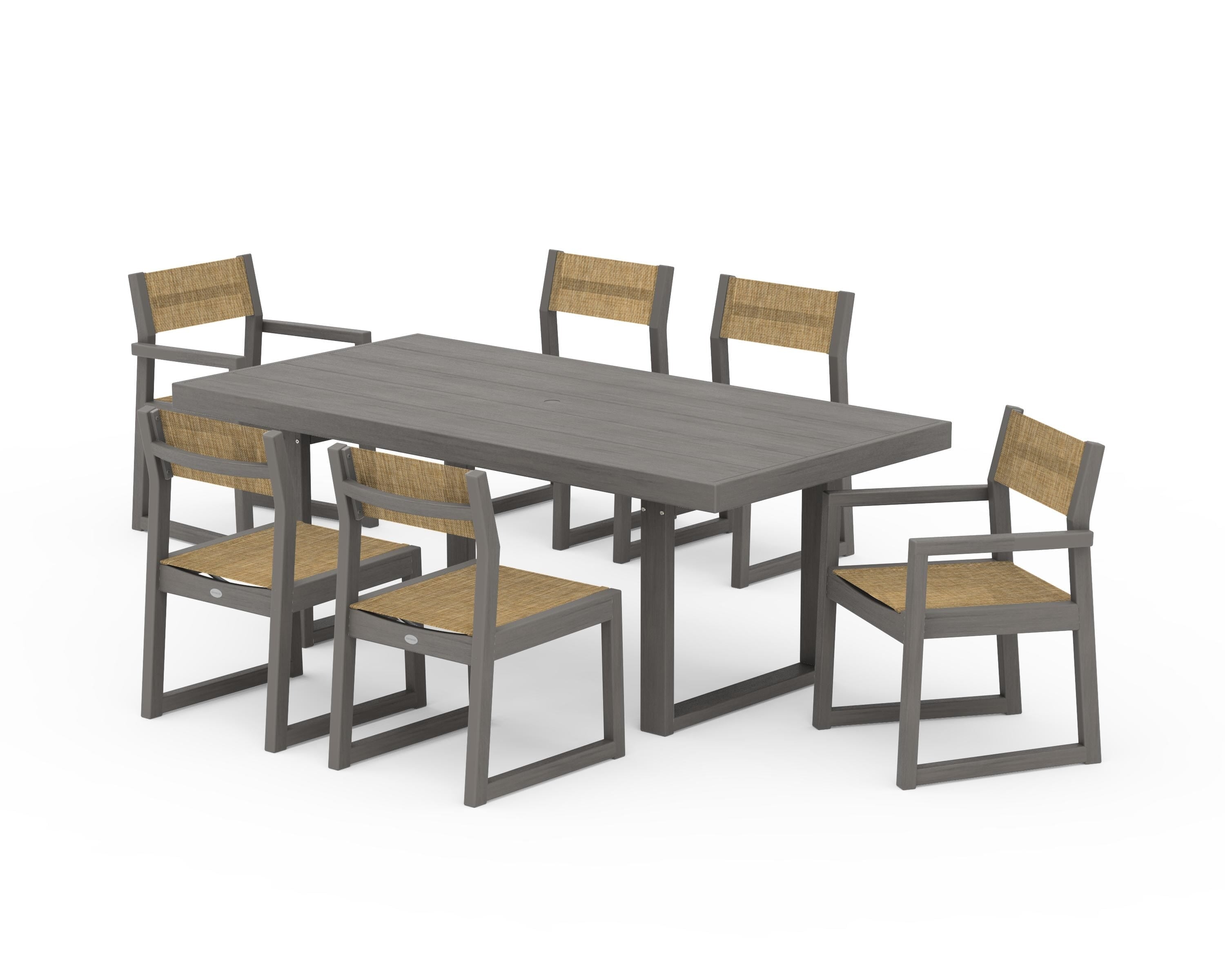 POLYWOOD EDGE Sling 7-Piece Dining Set in Driftwood / Burlap Sling