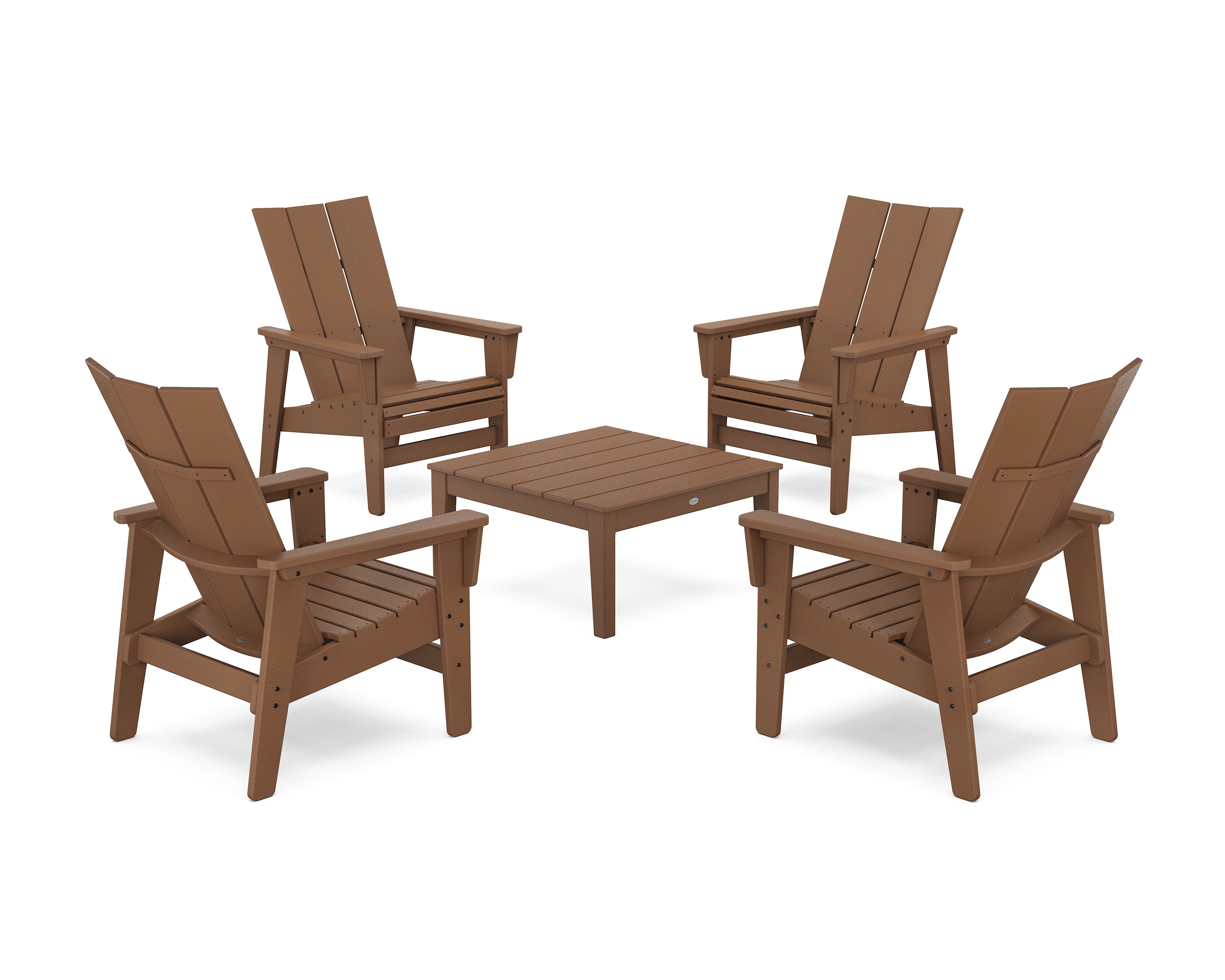 POLYWOOD® 5-Piece Modern Grand Upright Adirondack Chair Conversation Group in Teak