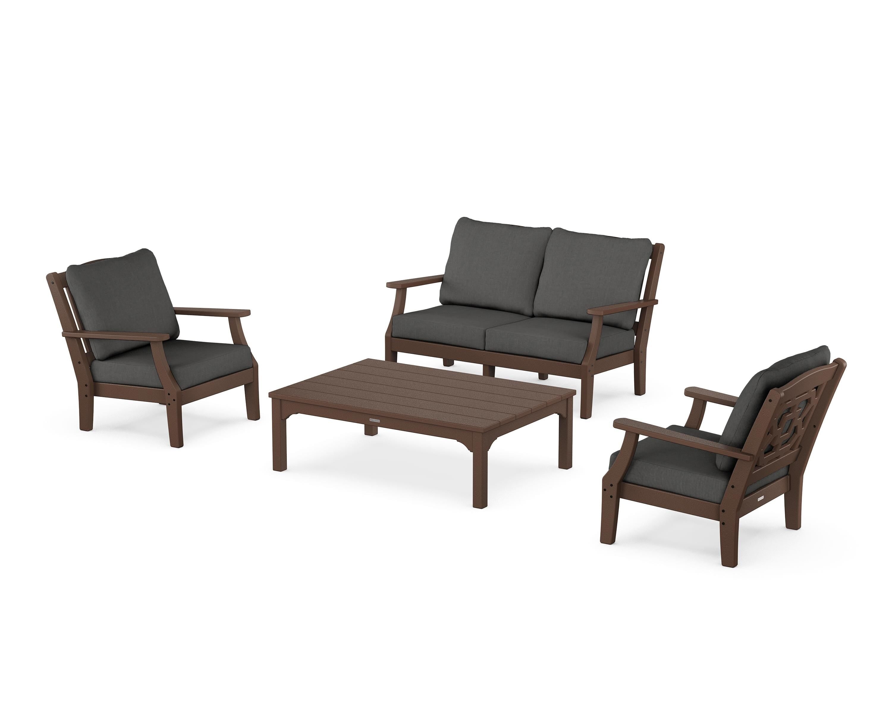 Martha Stewart by POLYWOOD Chinoiserie 4-Piece Deep Seating Set with Loveseat in Mahogany / Spectrum Carbon