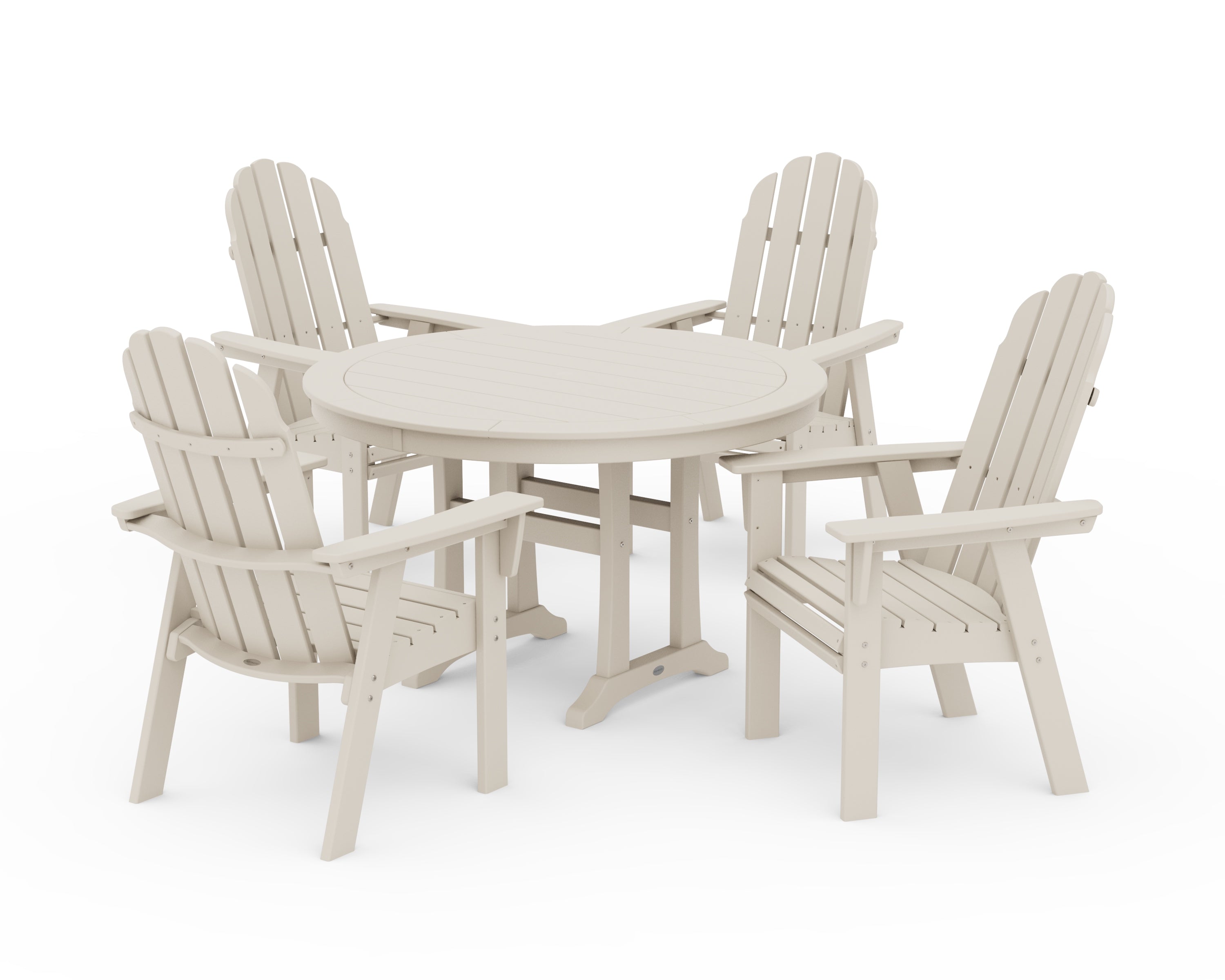 POLYWOOD Vineyard Curveback Adirondack 5-Piece Nautical Trestle Dining Set in Sand